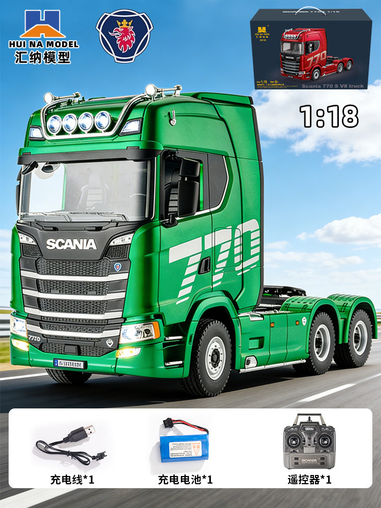 全新 匯納 1/18 SCANIA 770S 拖頭 501D | 貨櫃車 | 19通道 | 聯動車燈 | 斯堪尼亞授權 | 可加配惡魔眼功能 | 綠色