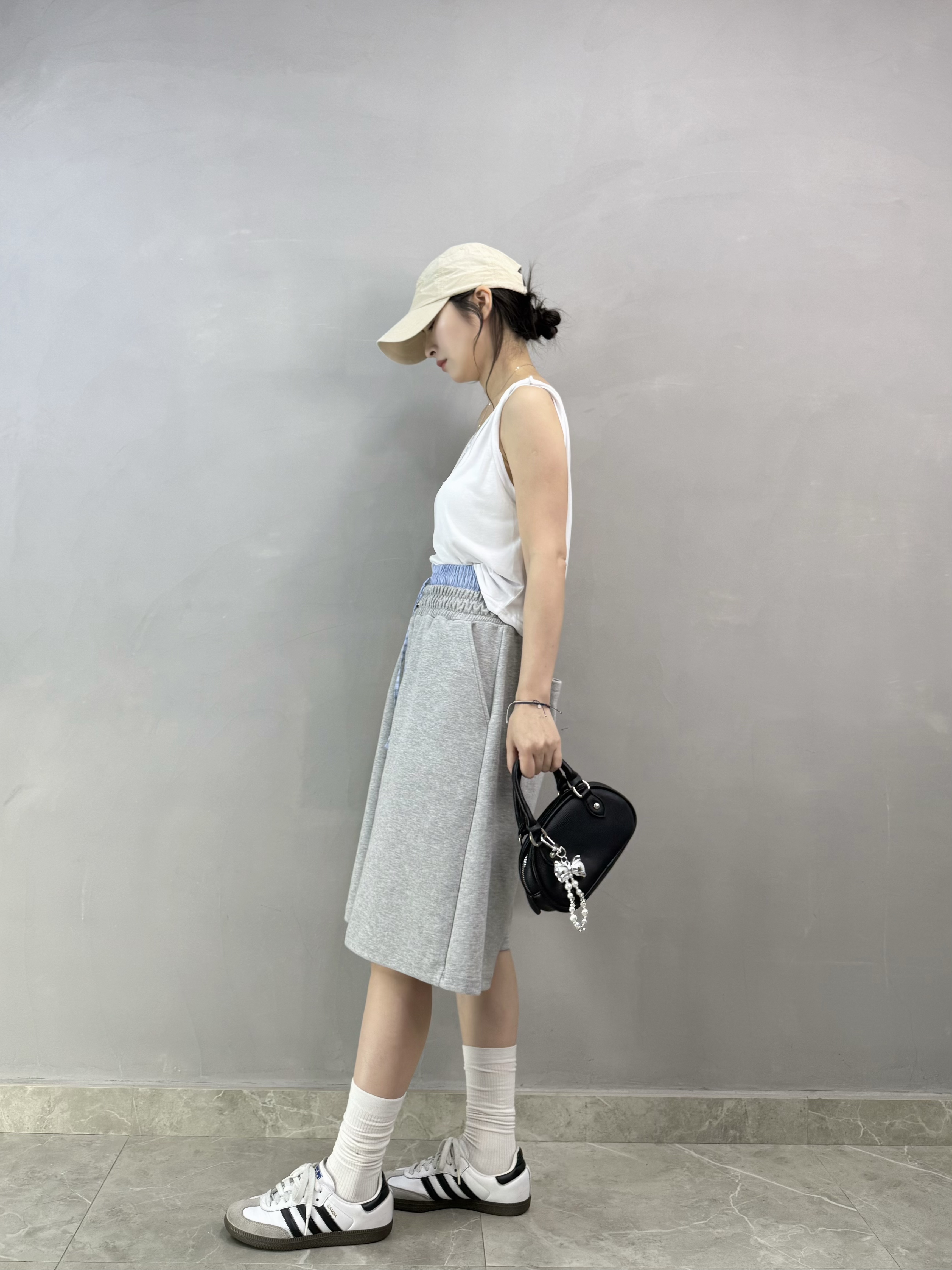 Y70 拼條子邊棉六分短褲