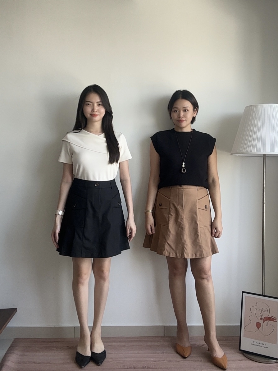 S1981 Midi Pleated Skirt - Black & Brown
