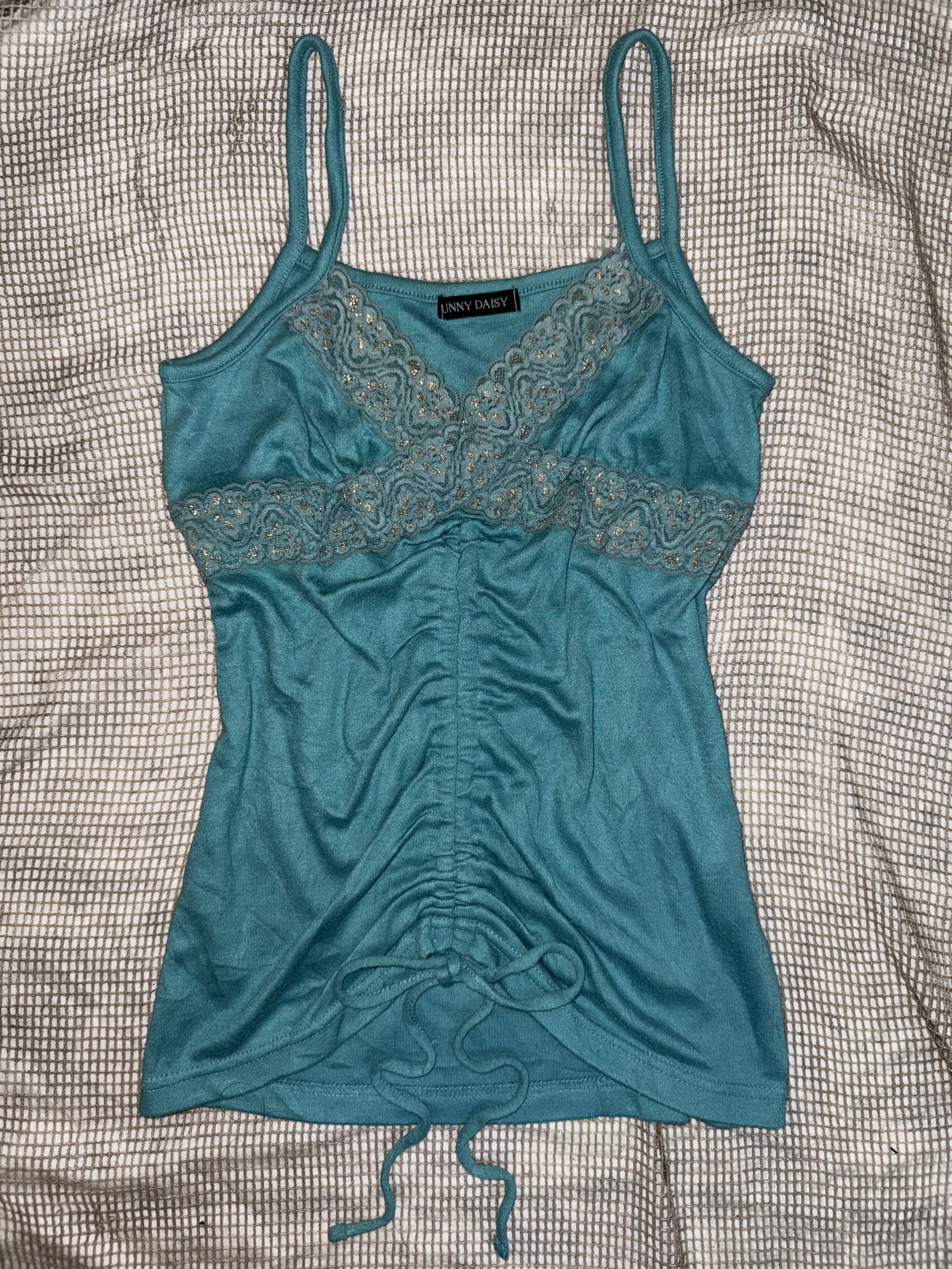 Glitter Lace Detail Ruched Cami