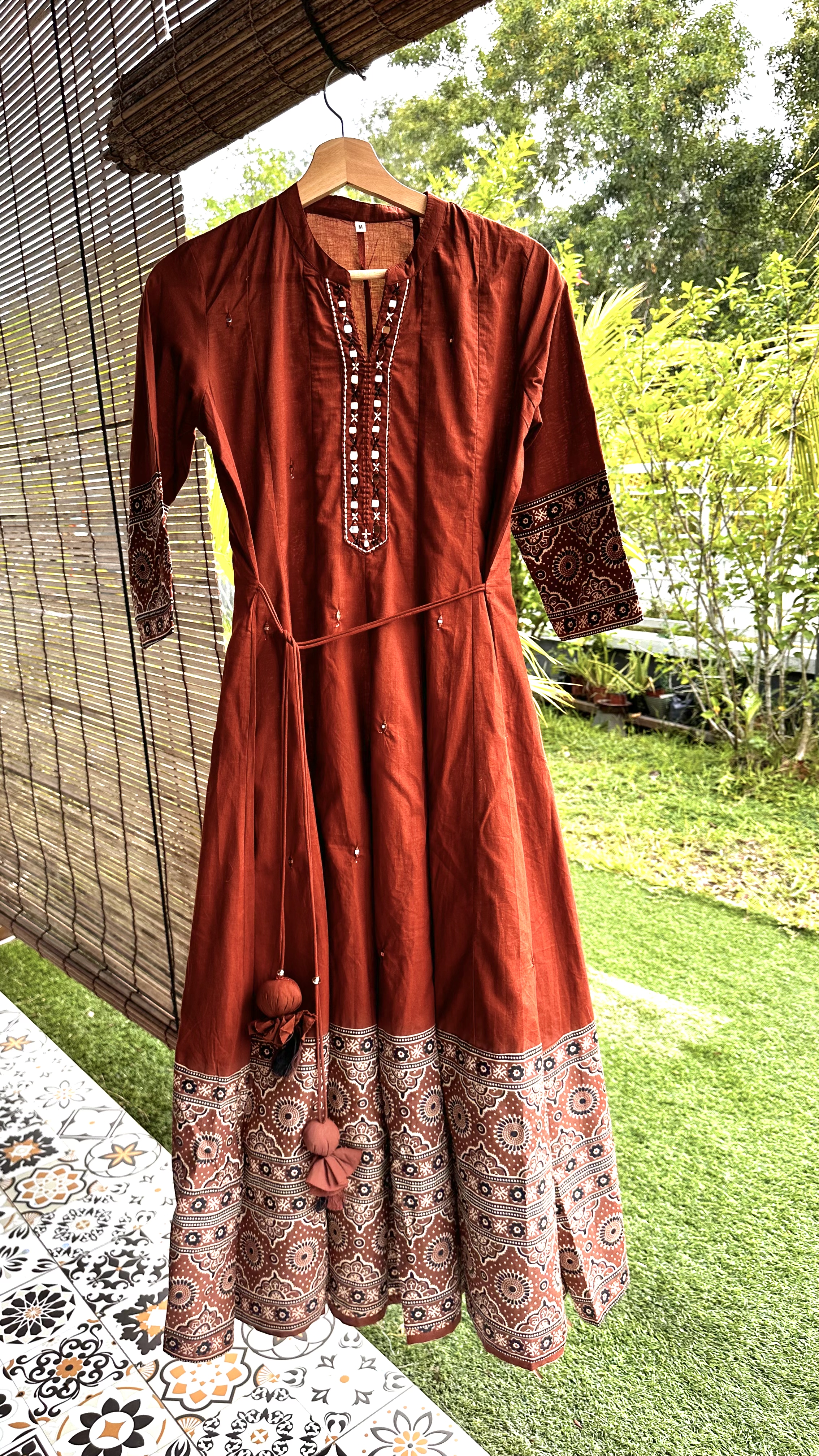Earthy Rust Orange Anarkali Kurta Set with Heavy borders