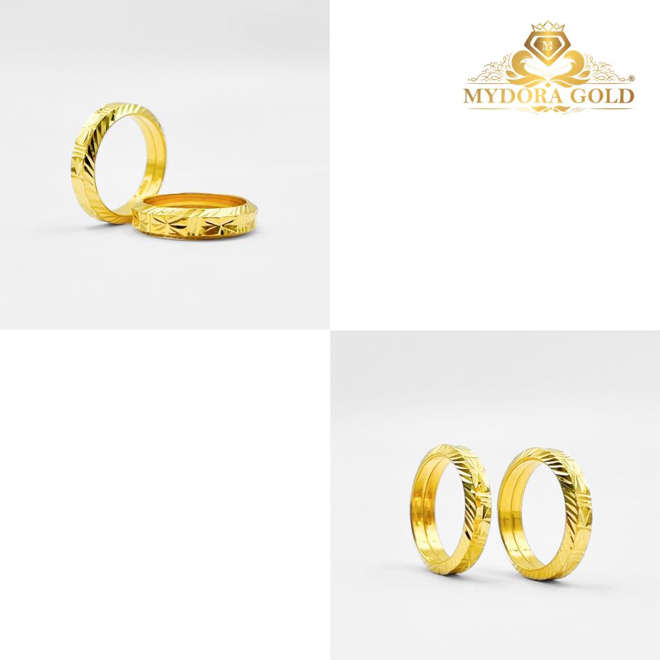 MYDORA Cincin Belah Rotan Stamping Hollow Geo Klasik | Emas 916/22K