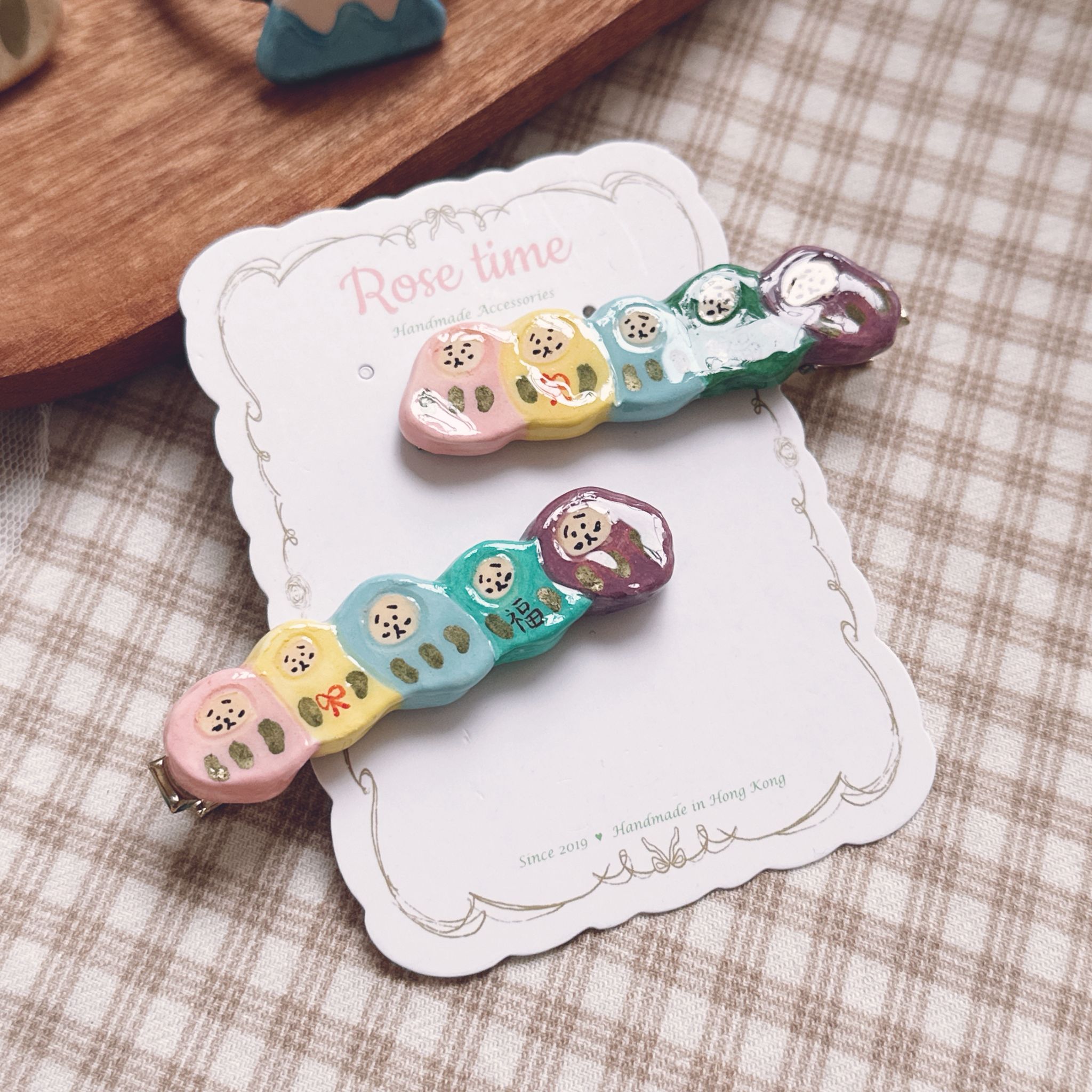 手繪五福達摩髮夾 （新-糖果色）