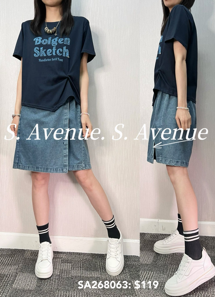 SA268063: 短袖英文字短身打結tee