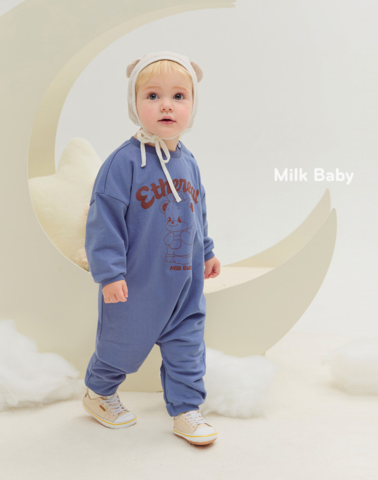 🍁預訂 韓國直送🍁🇰🇷Milk Baby兩色小熊字母印花寬鬆長袖連身服