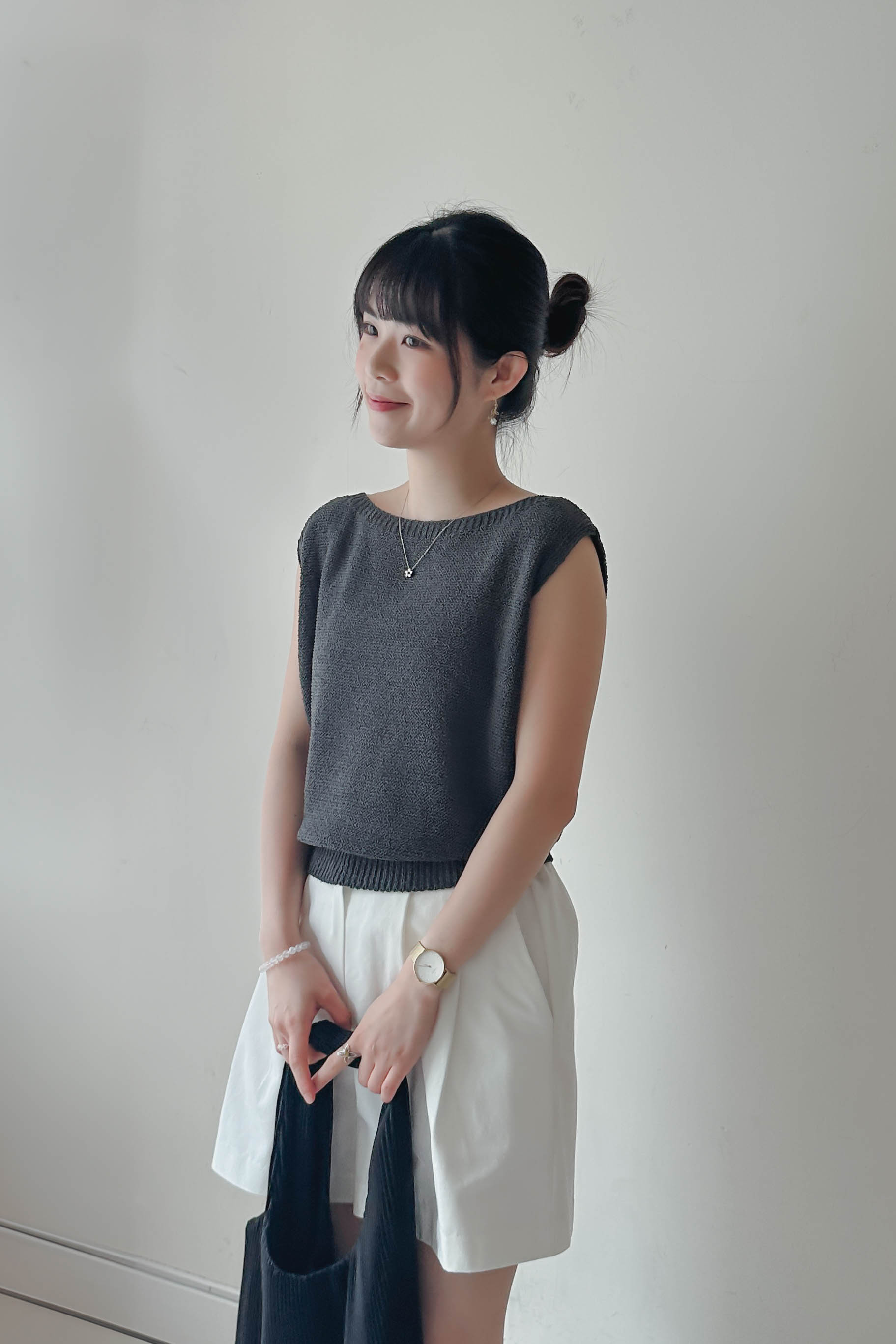 微落肩船領針織背心 (四色)