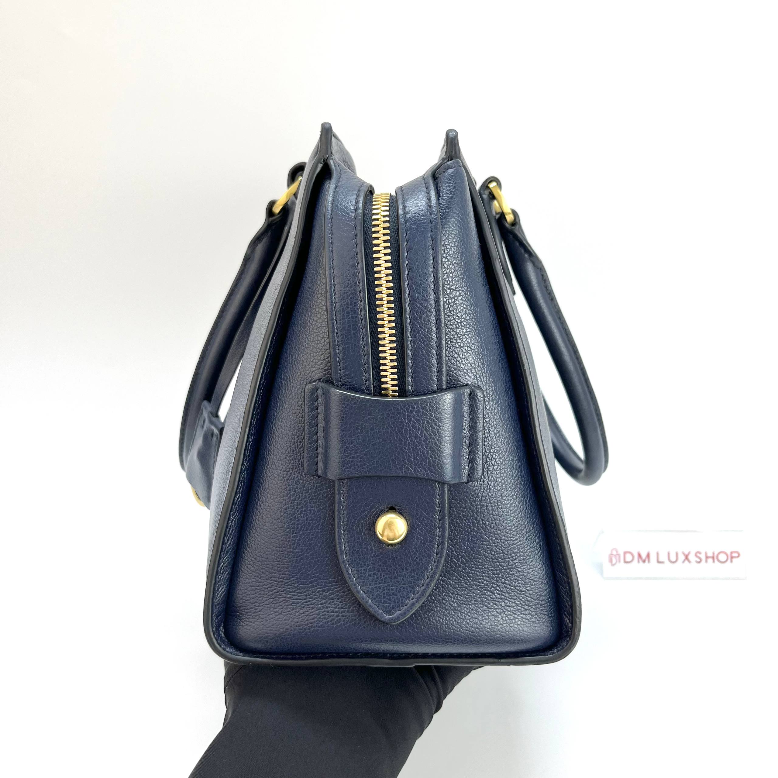 Prada Calf Leather Top Handle Tote Navy GHW