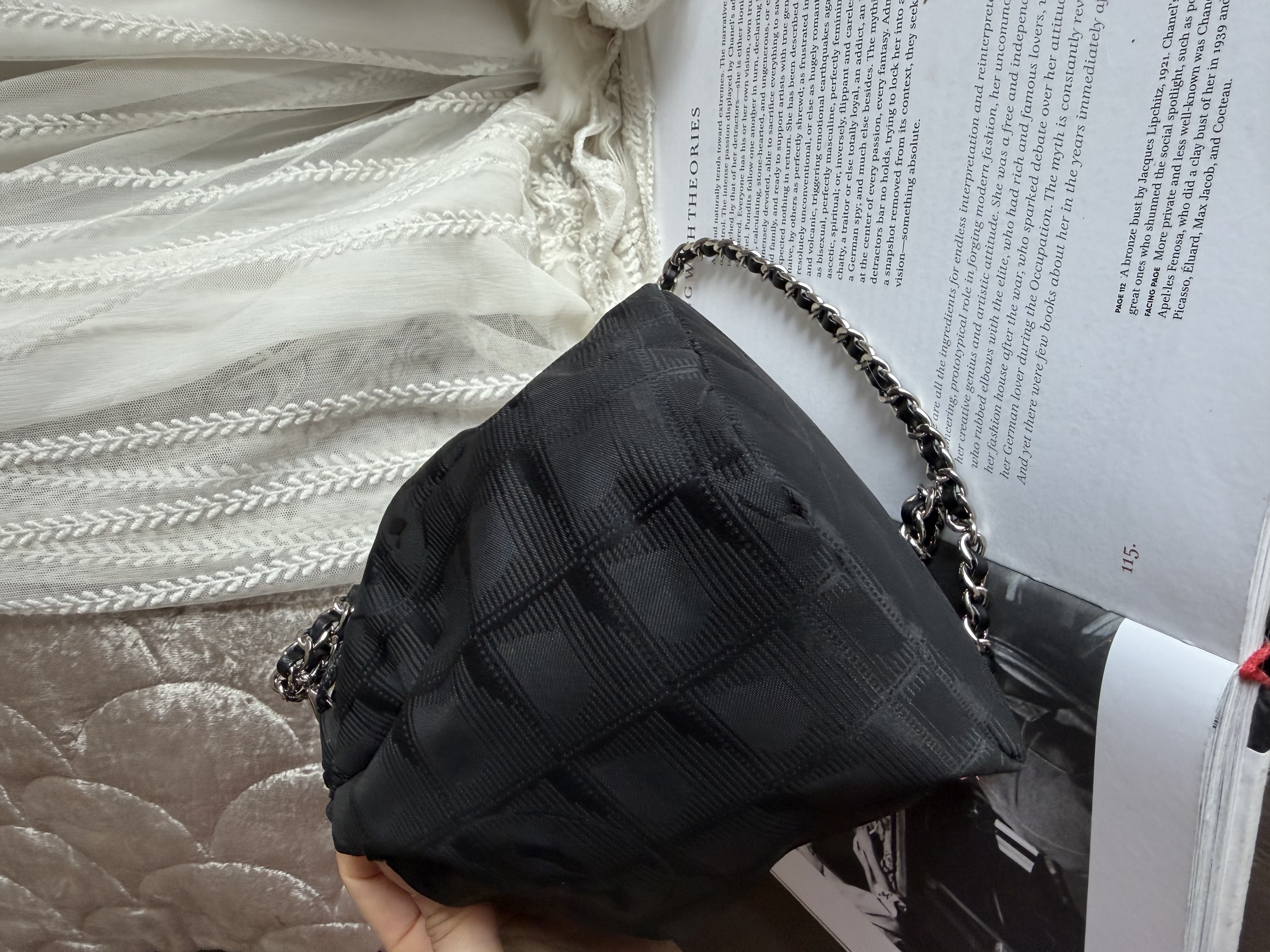 vintage chanel black drawstring vanity bag 