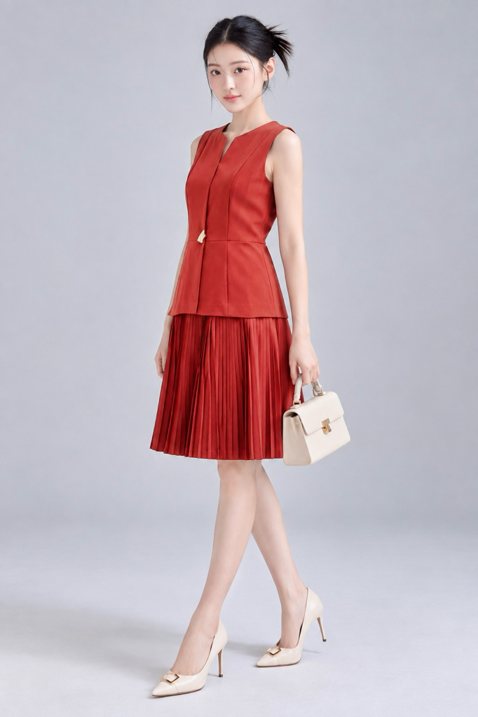 26610 Pleated Peplum Midi Dress