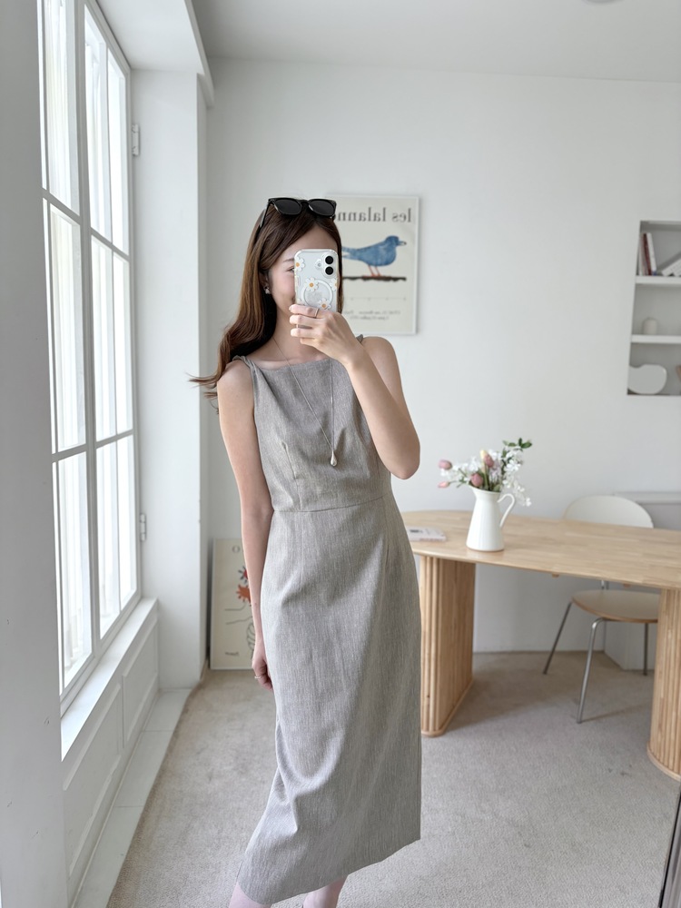 Linen Blend Twisted Strap Dress (Mocha)