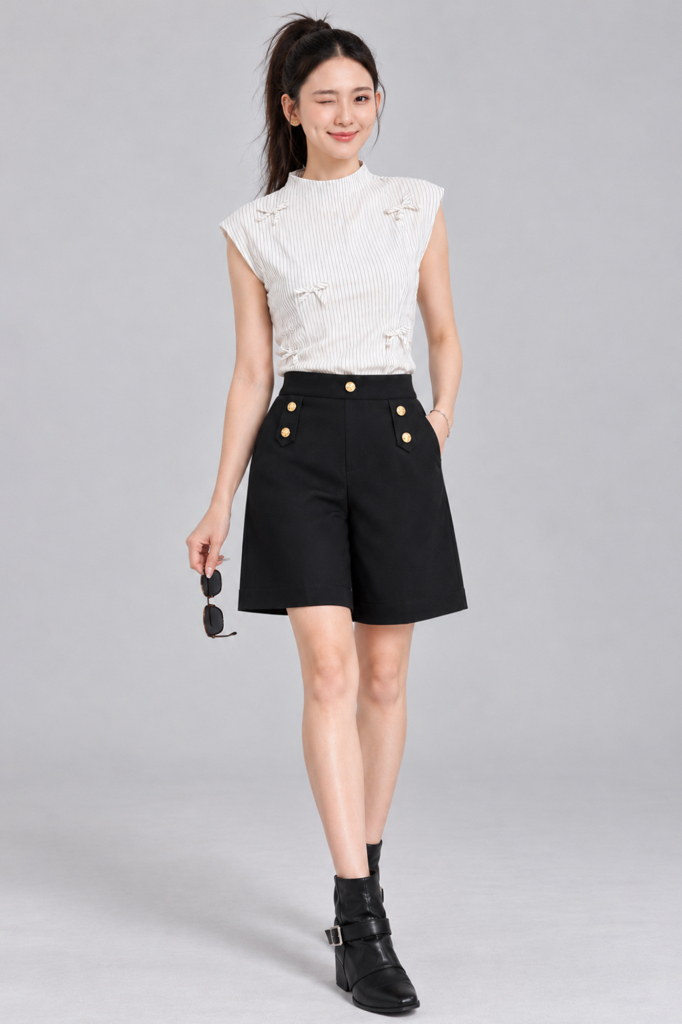 26021 Gold Button Tailored Half Pants