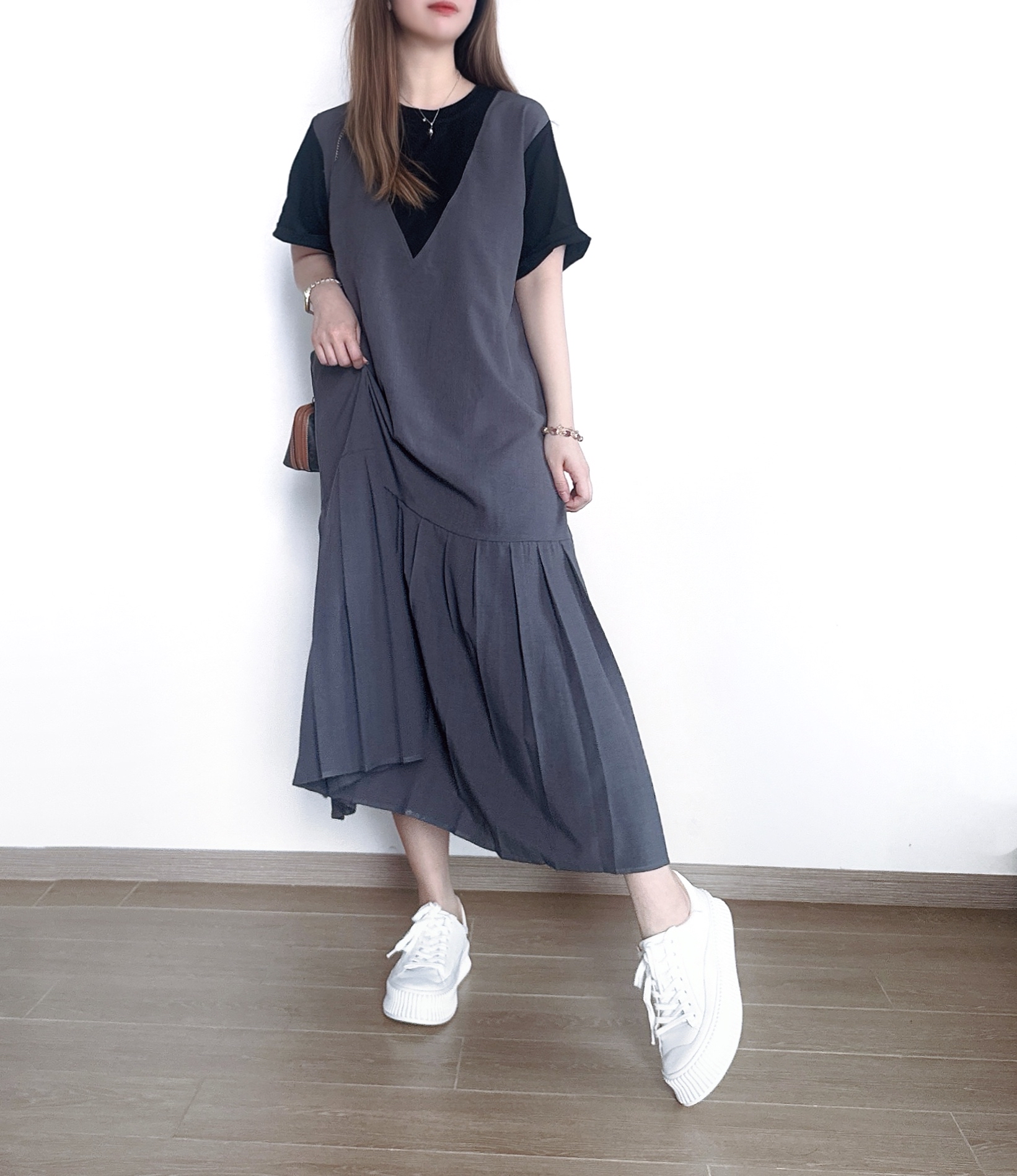 🌼初春優惠🍀 簡約拼接西裝百摺Ops