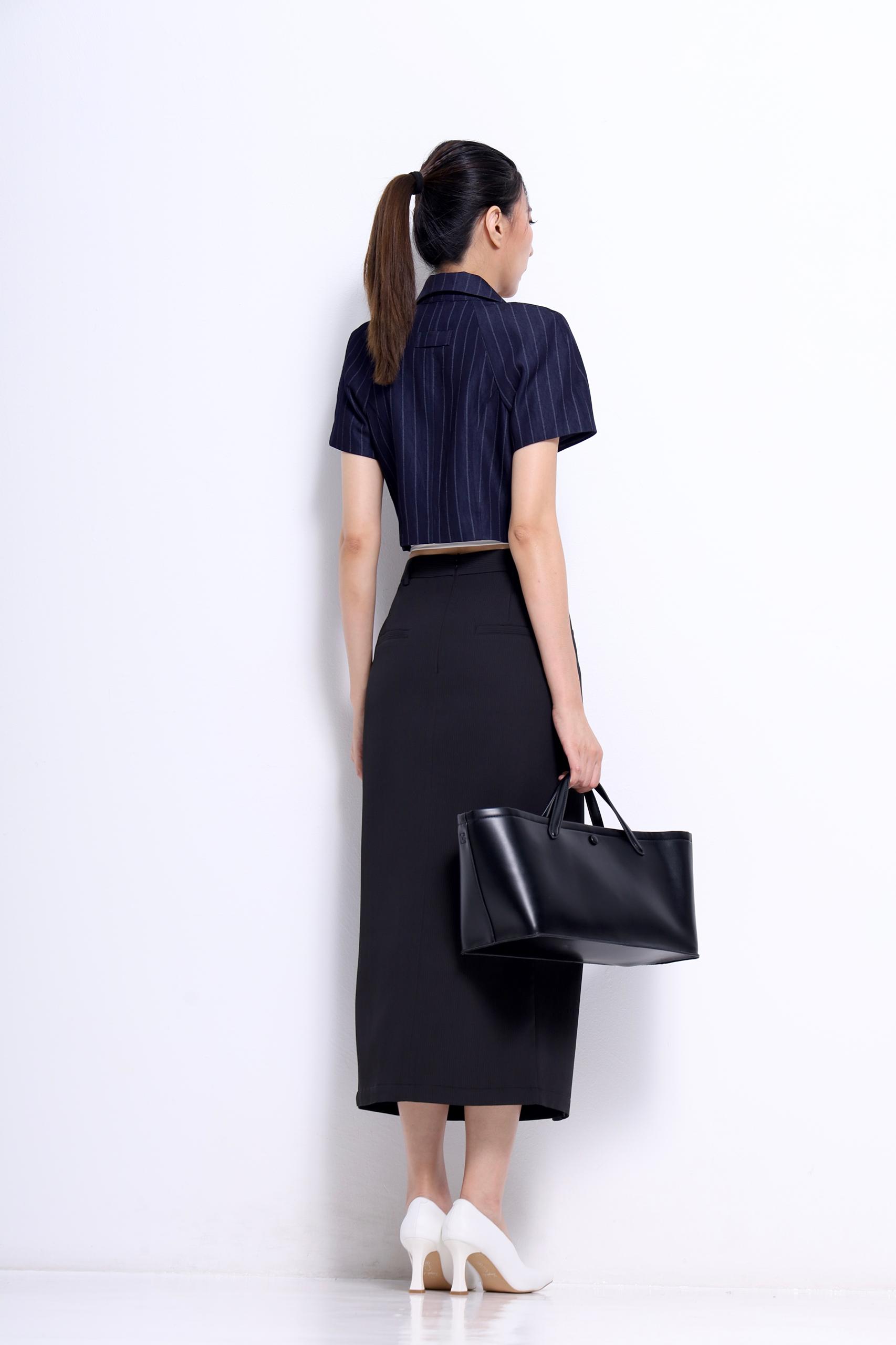 CS1417 OVERLAP W/BUCKLE STRAIGHT CUT SKIRT