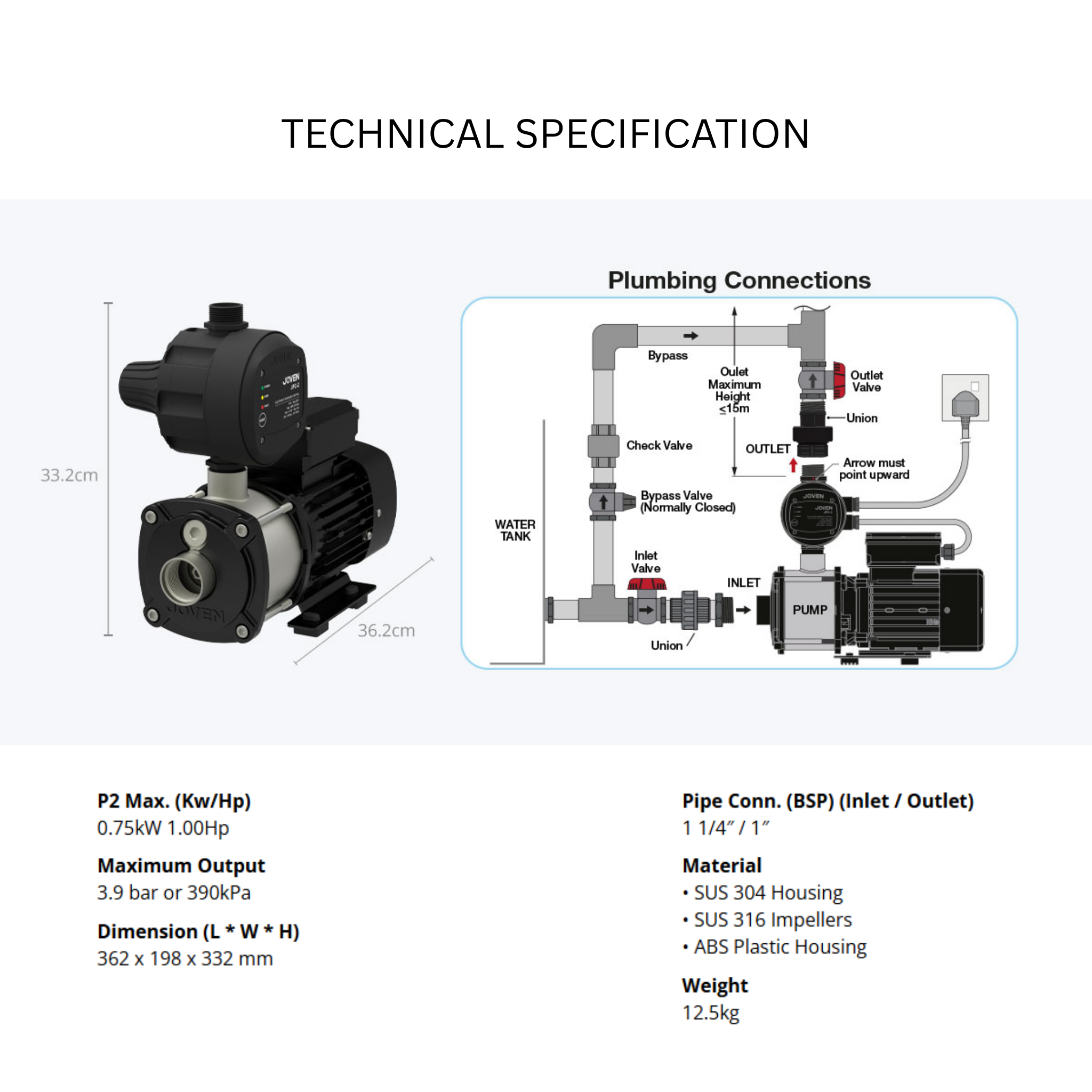 Joven Water Pump 1.0Hp Stainless Steel Automatic Water Pump (JHP 4-40)