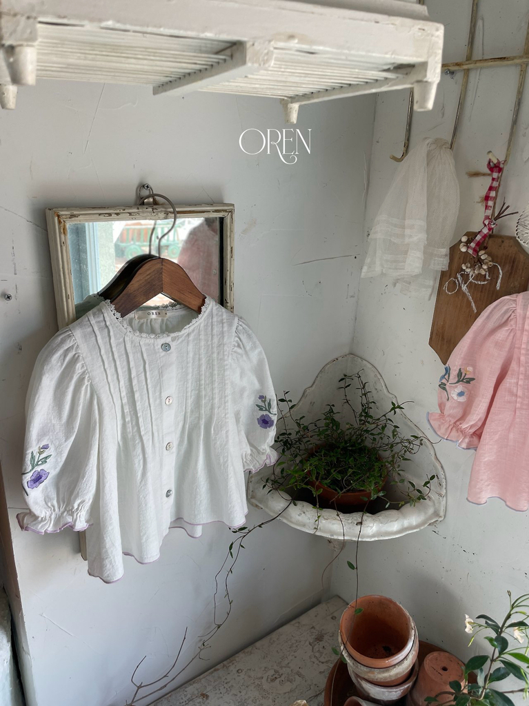 ☀️預訂 韓國直送☀️🇰🇷Oren Melia兩色花卉刺繡中袖襯衫