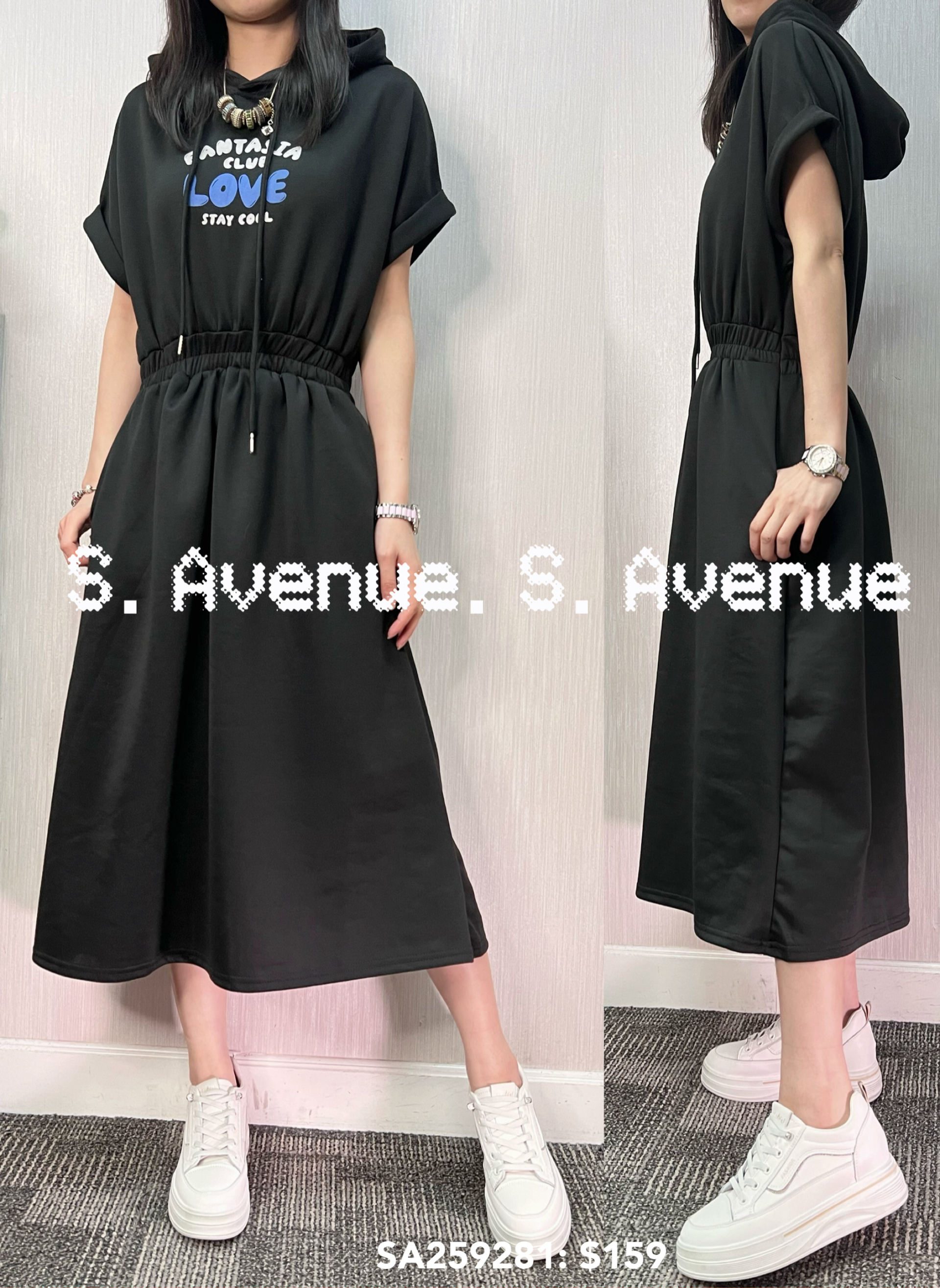 SA259281: 短袖有帽英文字腰橡根op