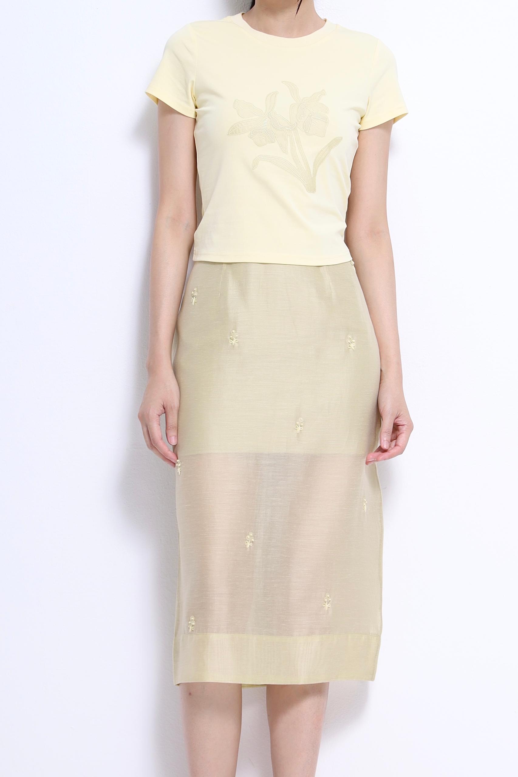 CS1447 Elara Sheer Embroidered Midi Skirt