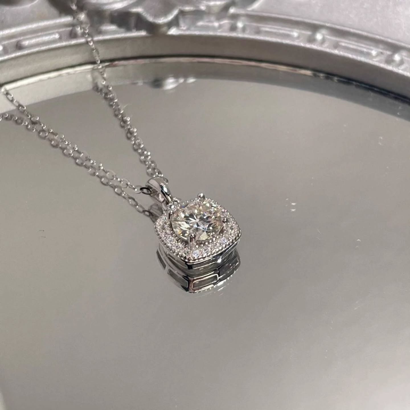 S925纯银一克拉莫桑钻方包项链 🇨🇳