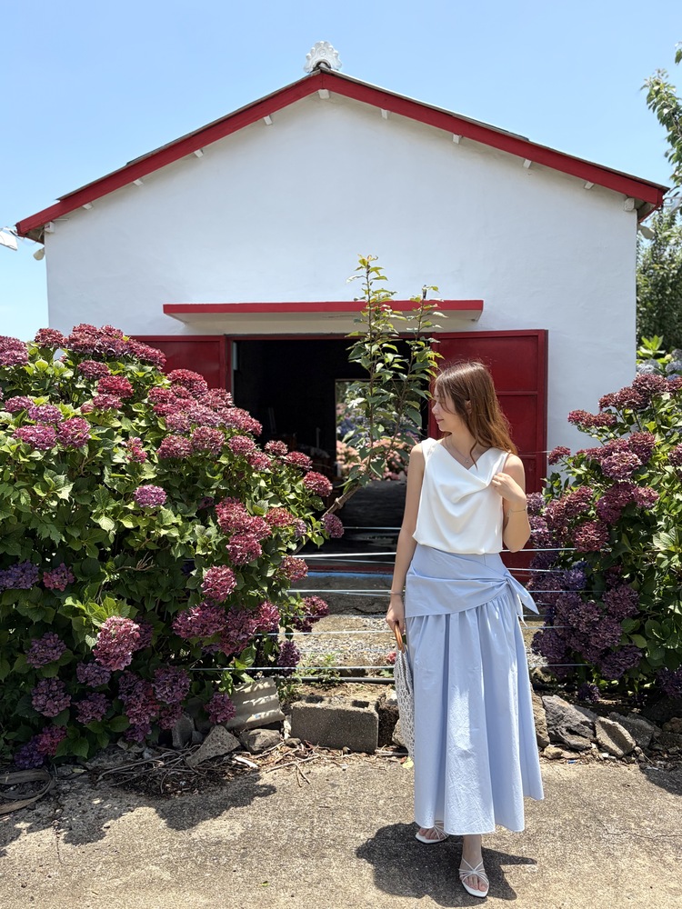 Wrap-Waist Flare Skirt (Blue)