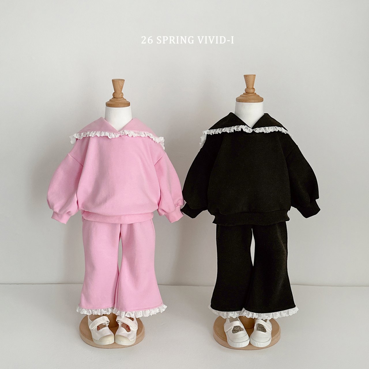 🌸預訂 韓國直送🌸🇰🇷VIVIDI三色蕾絲水手領泡泡袖喇叭褲上下套裝