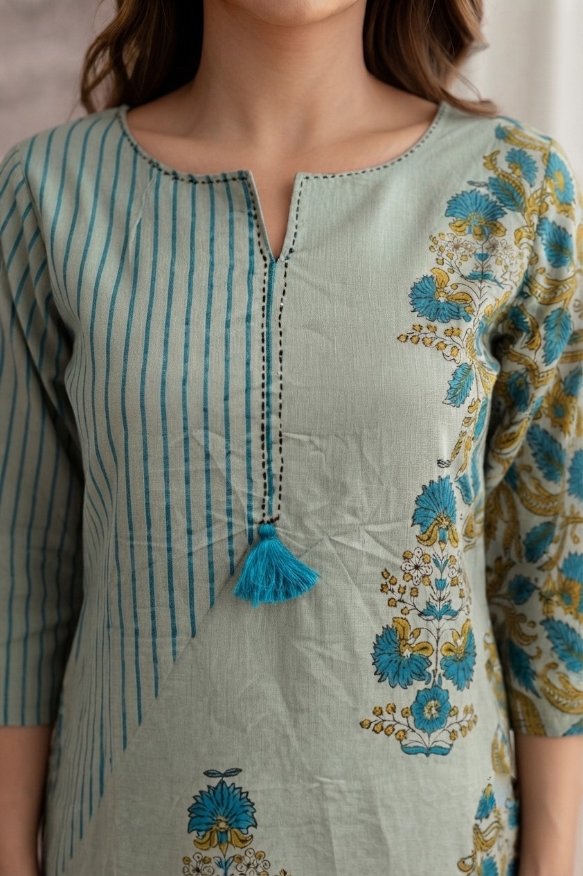 Light Teal Floral Print Kurta Set