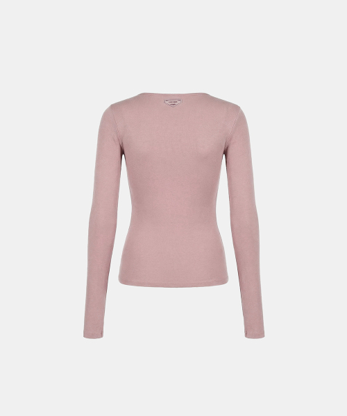BS Cotton Jersey Fitted Henley Neck Long Sleeve T-Shirt - Pink