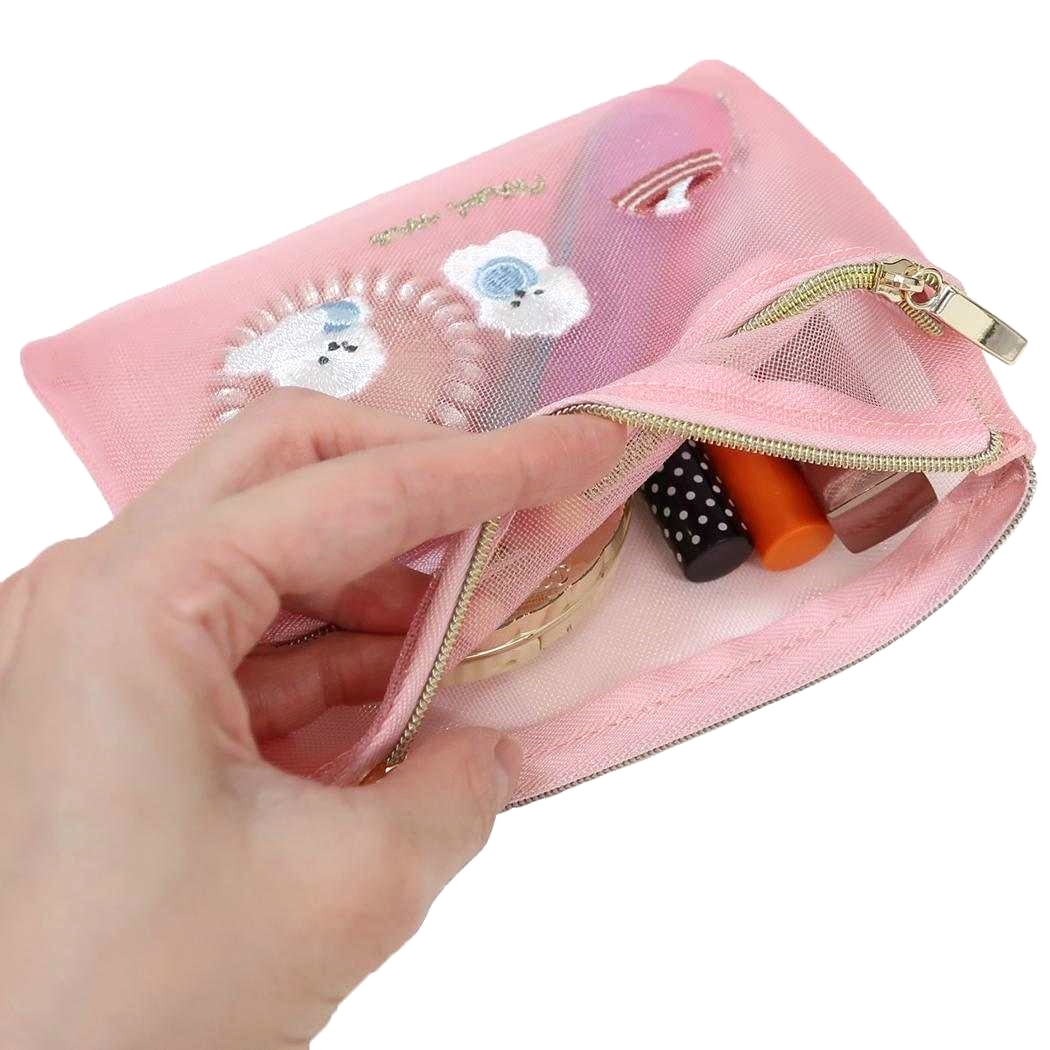 現貨｜日本 Q-LiA 狗狗 刺繡 網袋 化妝袋 收納袋 (09552)