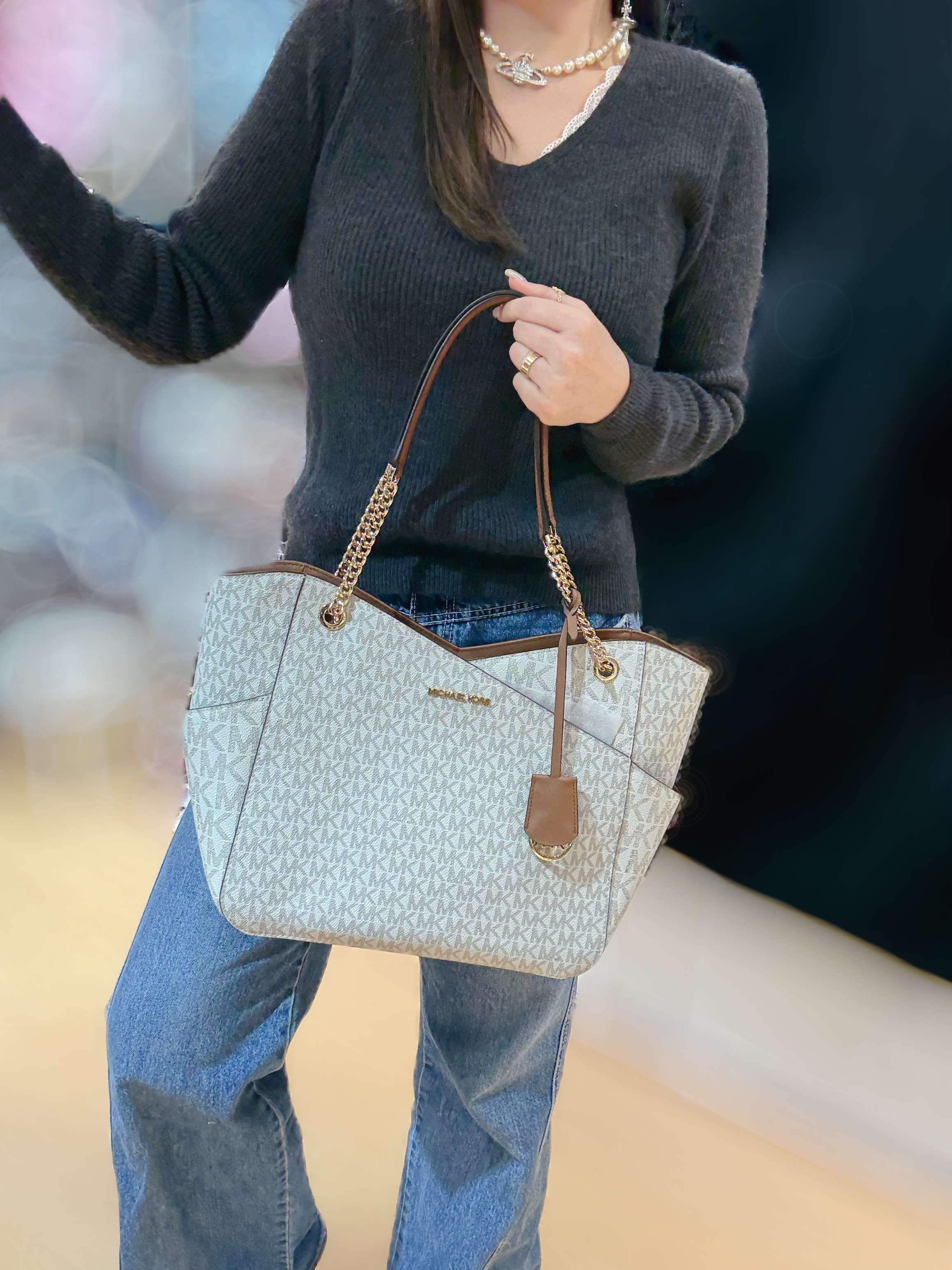 Michael kors chain tote white/m