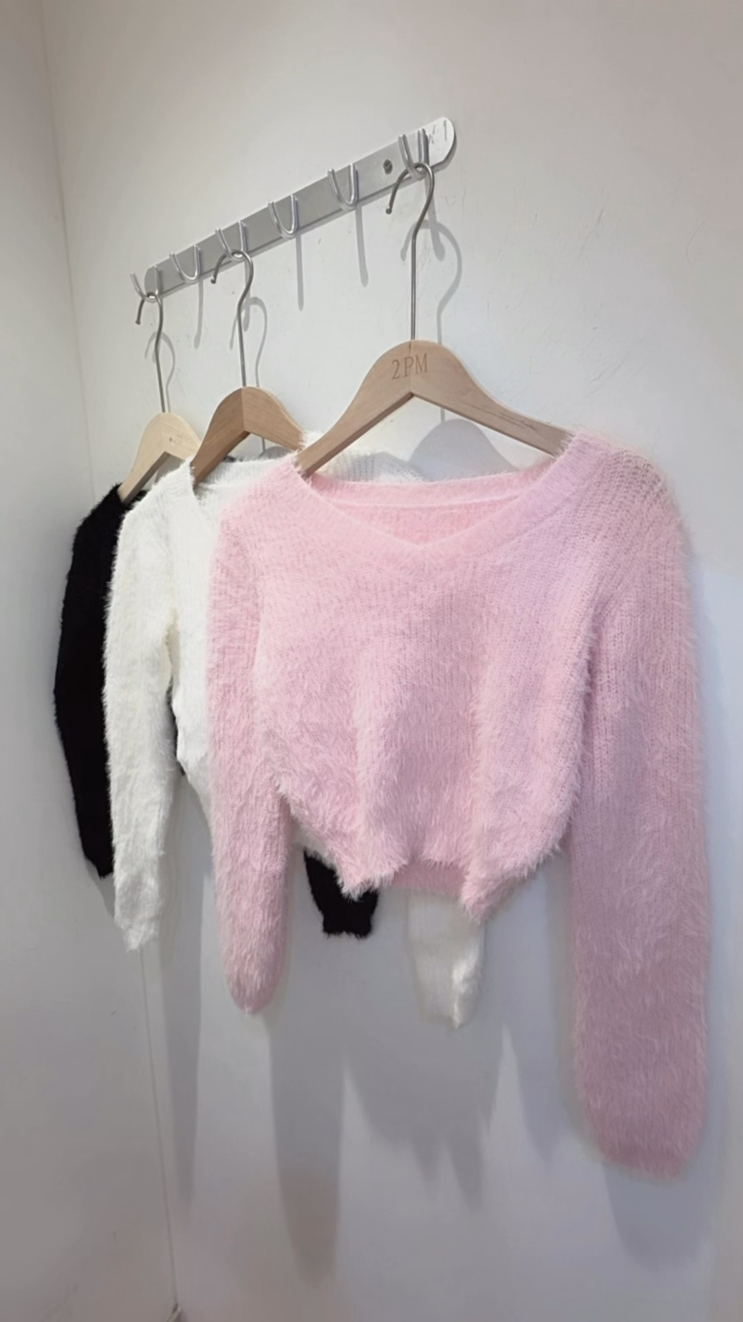 韓國短款v領珊瑚絨上衣