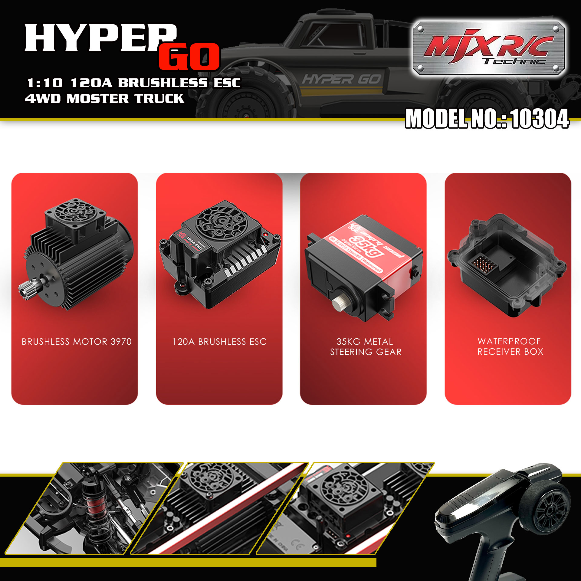全新 美嘉欣 MJX R/C 1:10 10210 小怪獸 無刷大腳車 | 防翻尾輪 | 金屬齒輪 | 油壓避震 | 可用3S-4S電 | 最高速約80KM/H | 黑色