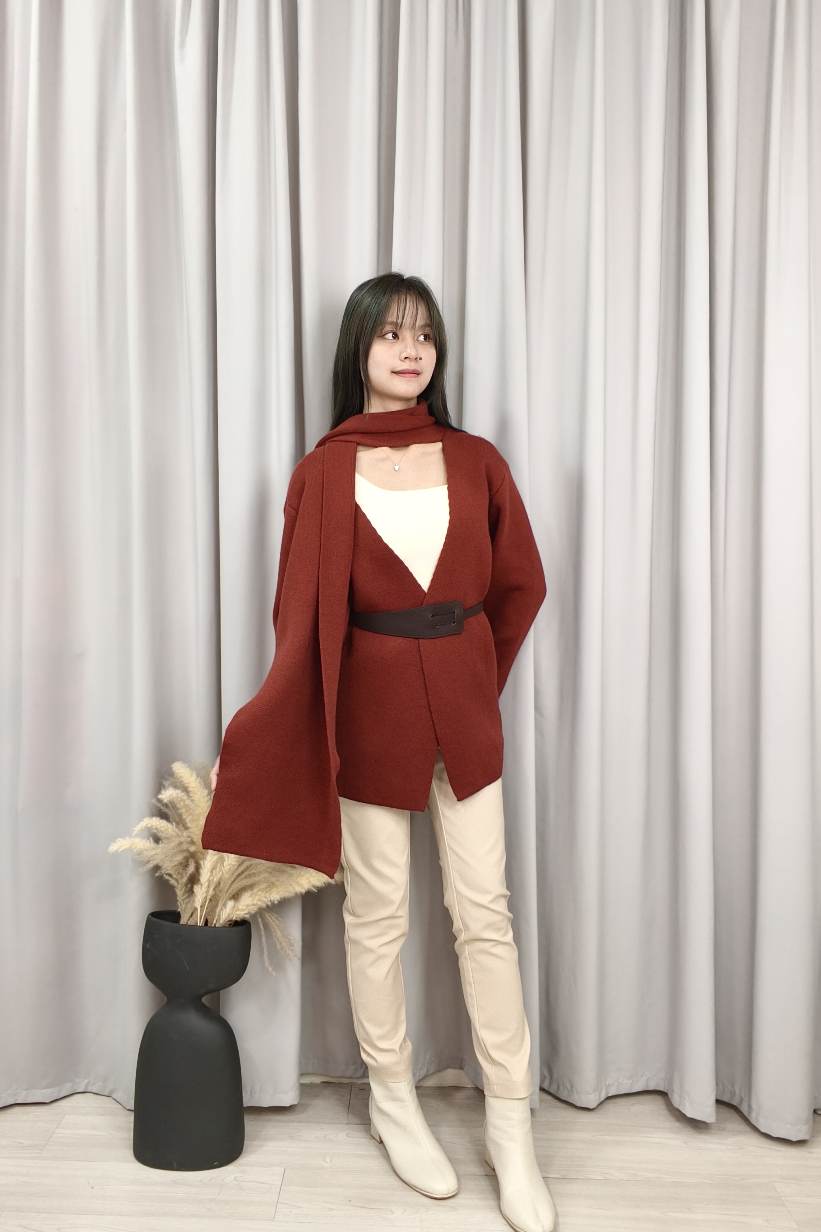 932 Draped Collar Belted Statement Jacket