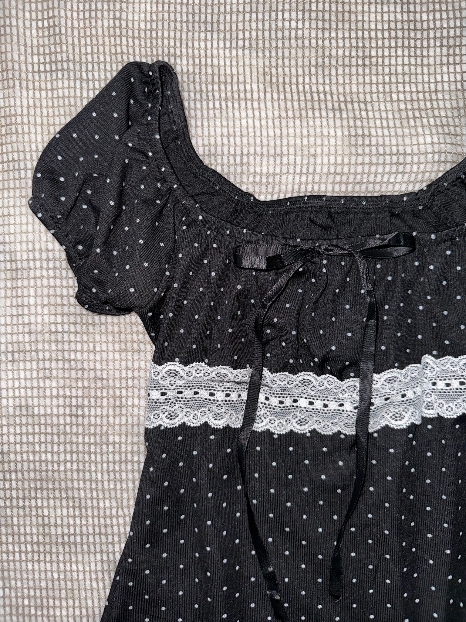 Polka Dot Lace Insert Babydoll Top