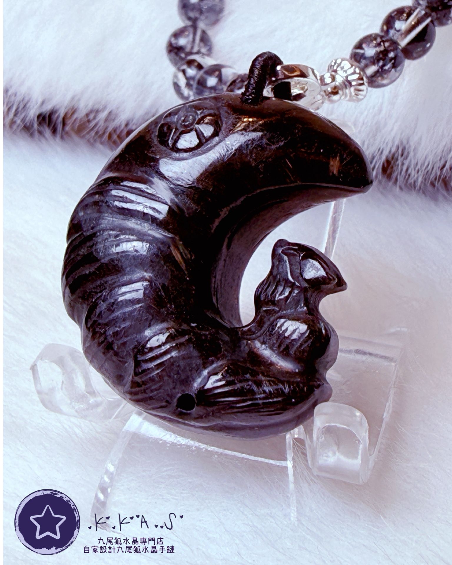 K00108 煙花石榴石 月亮狐 - 吊墜頸鏈/套鏈