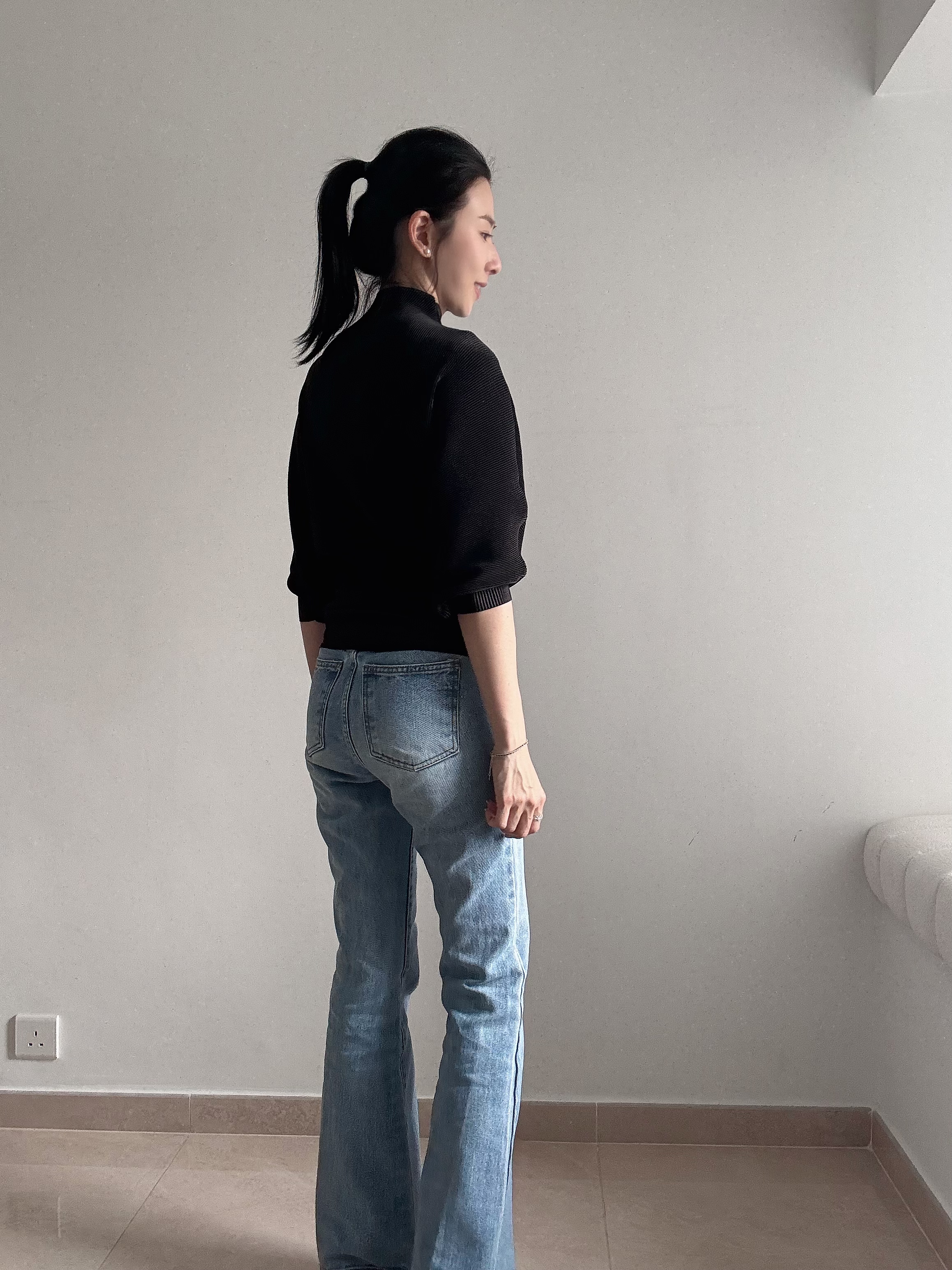 Elegant dolman sleeve ribbed top