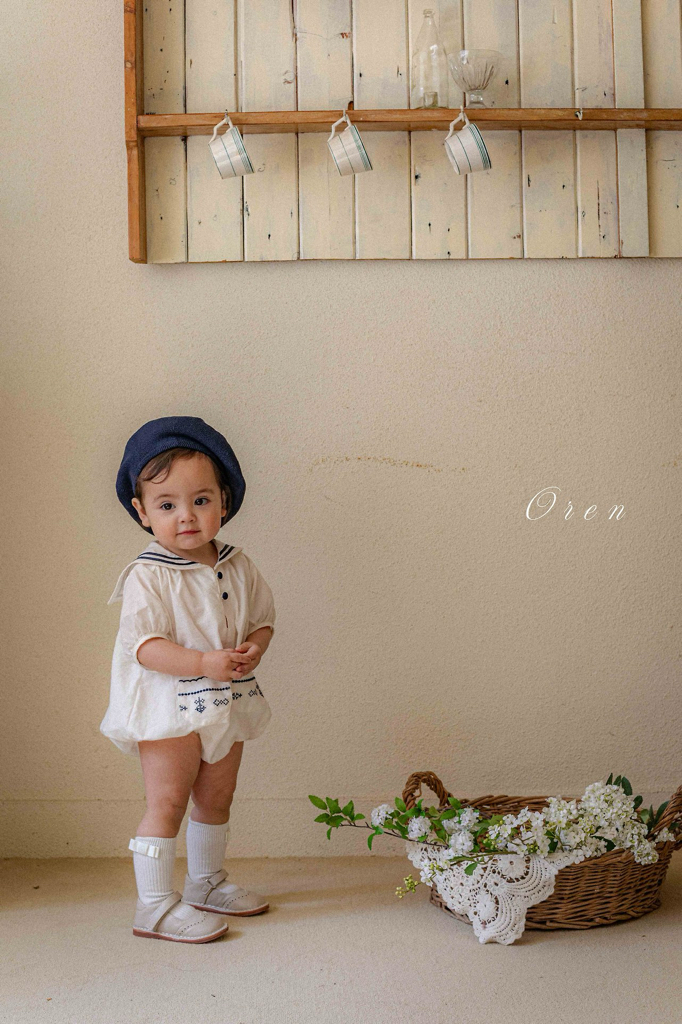 ☀️預訂 韓國直送☀️🇰🇷Oren Marinette兩色海洋風水手領刺繡短袖包屁衣/連身裙/上下套裝