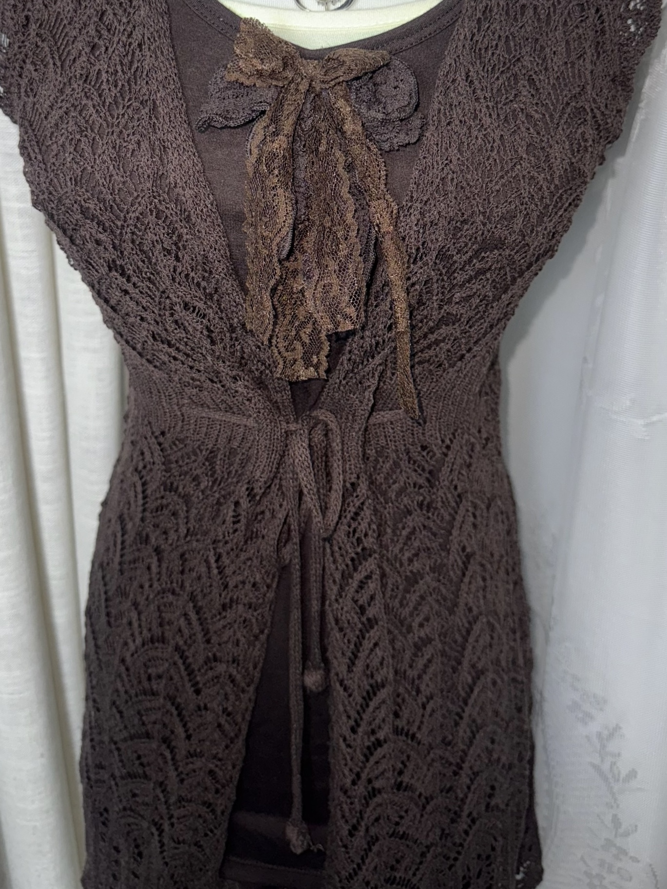 Mori Grunge Layered Crochet Cardigan & Chiffon Dress Set