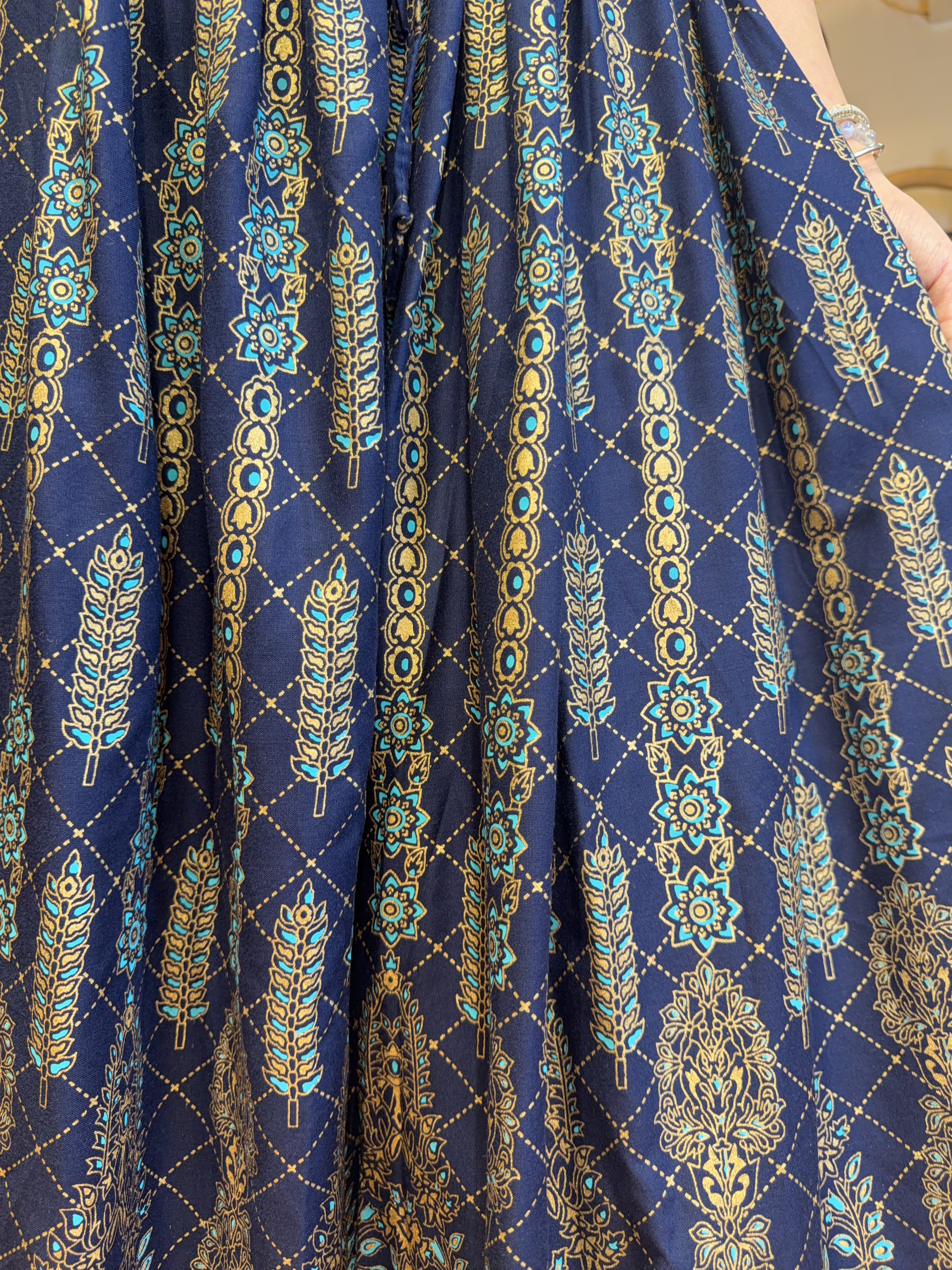 2358 Royal blue Feather Foil Stamping Skirt 39"
