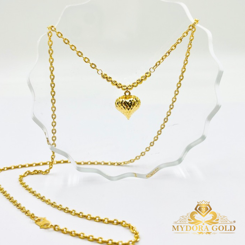 MYDORA Rantai Leher Sauh Matahari + Boba + Love Pahat l EMAS 916/22K