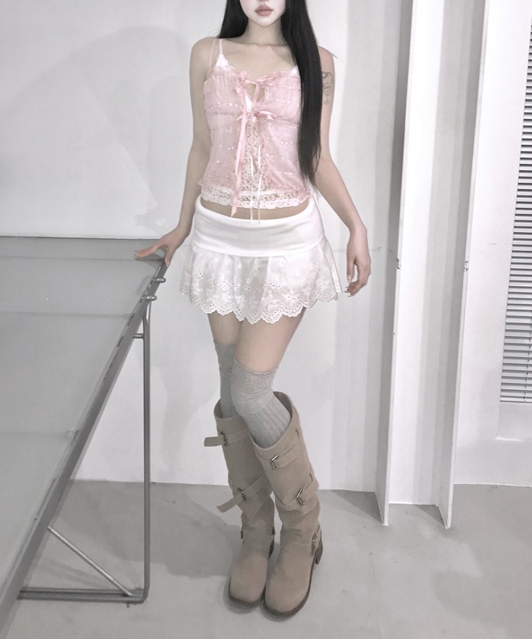 Ribbon Lace Mesh Sleeveless Top