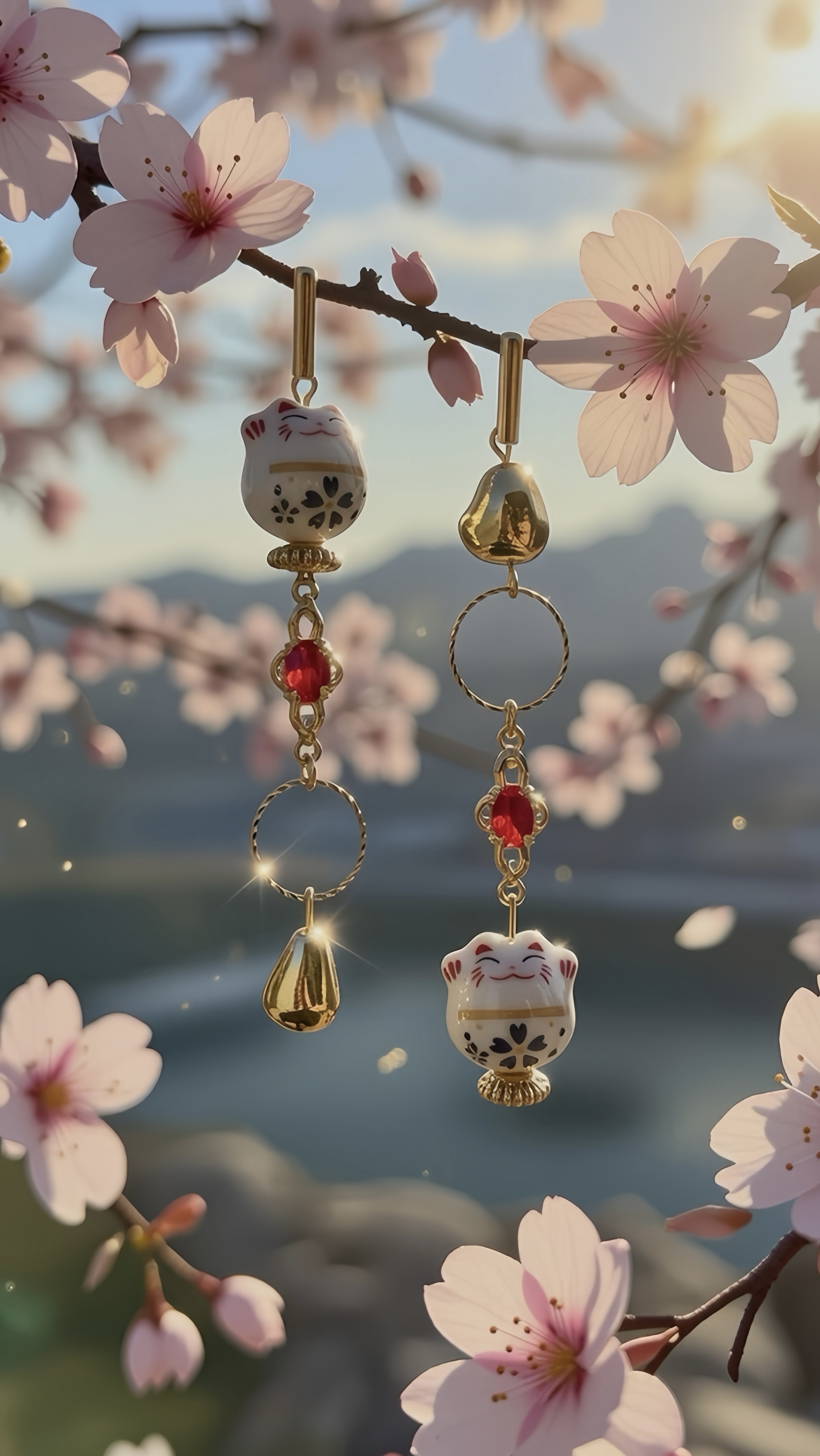 白招財貓耳環✨招福