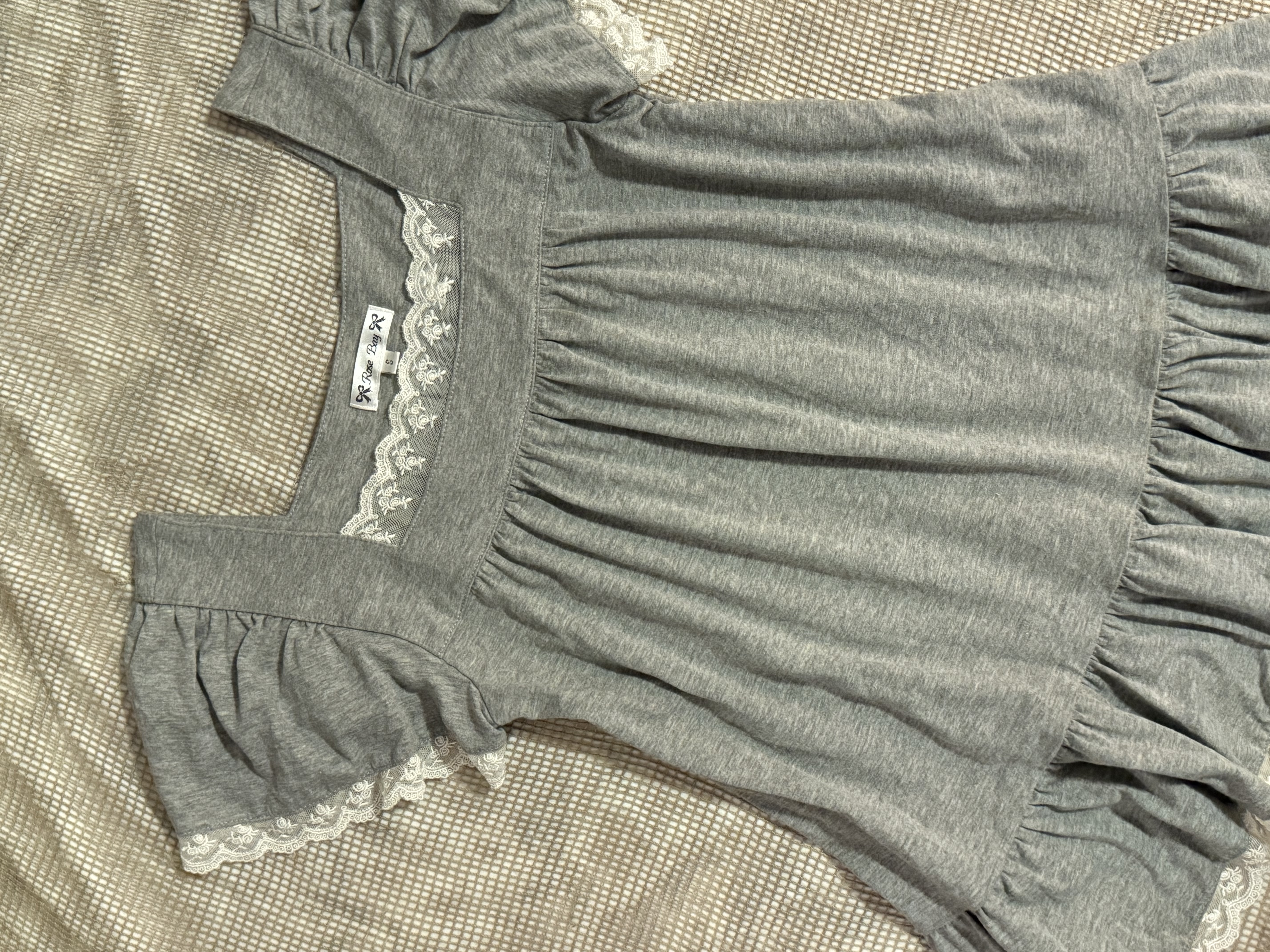 Grey Lace-Trimmed Babydoll Top