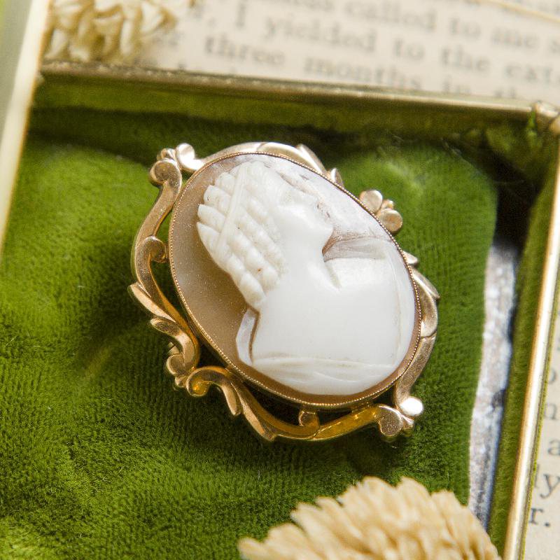 1890-1920s Antique Shell Cameo 10K Gold Brooch with Handmade Safety (EA1278)
