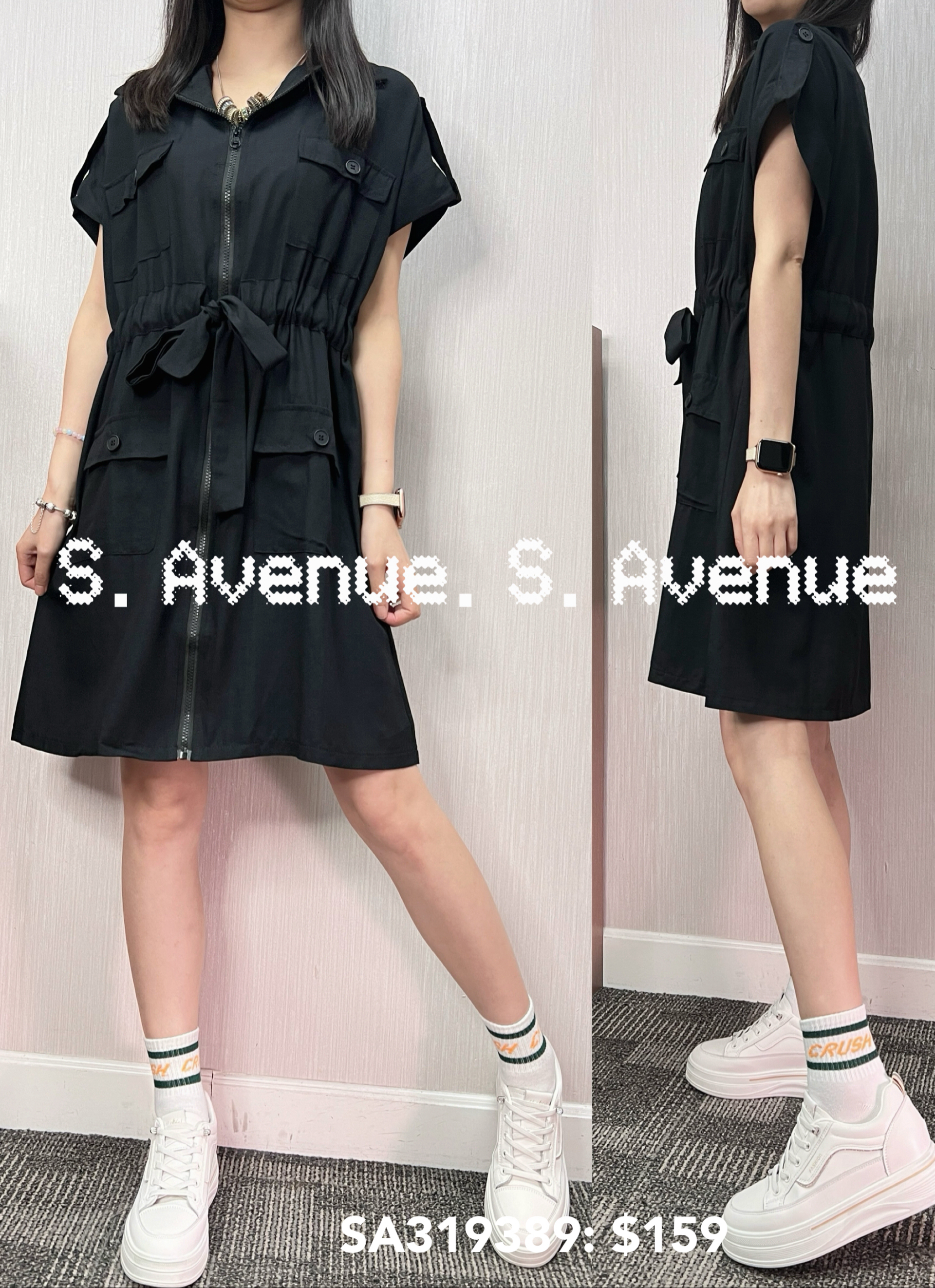 SA319389: 有領拉鍊打結方袋op