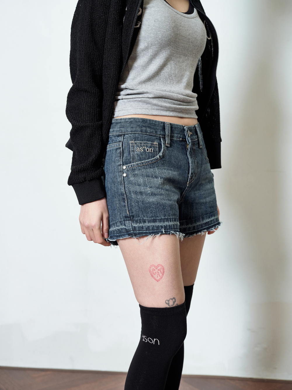 品牌代購 - ason) FOLD DENIM SHORT PANTS