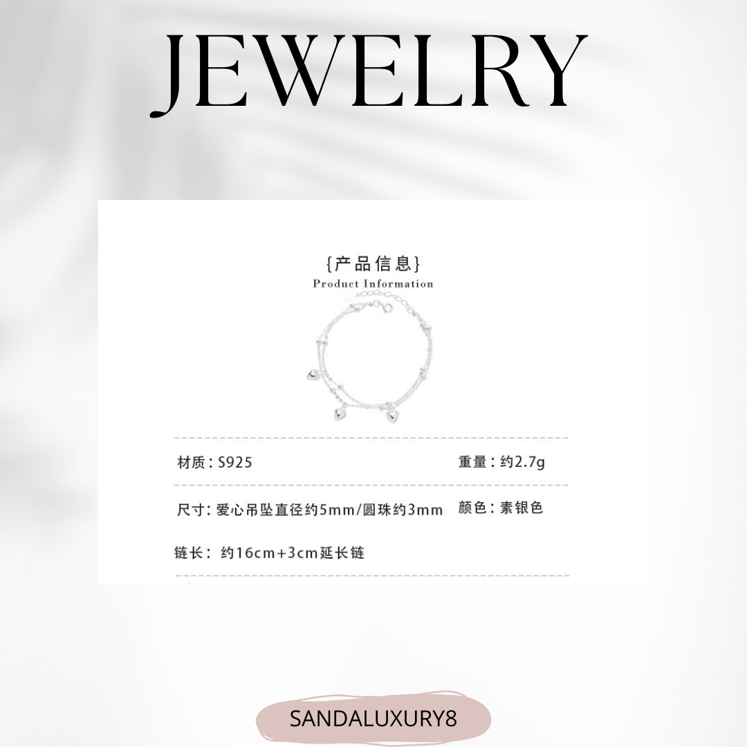 Silver Heart Charm Bracelet  - Sandaluxury8 Collection