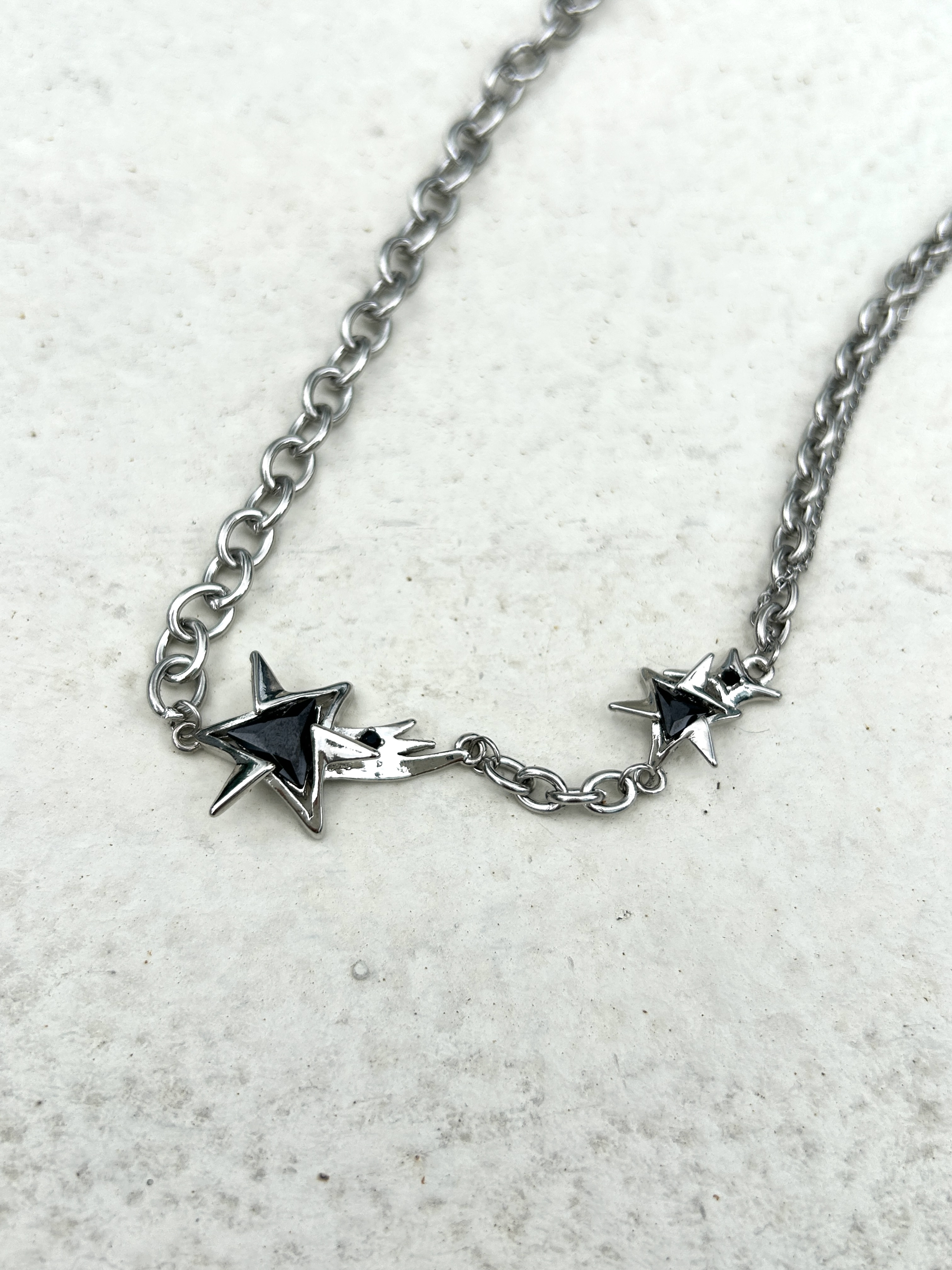 Silver black star rhinestone stainless necklace