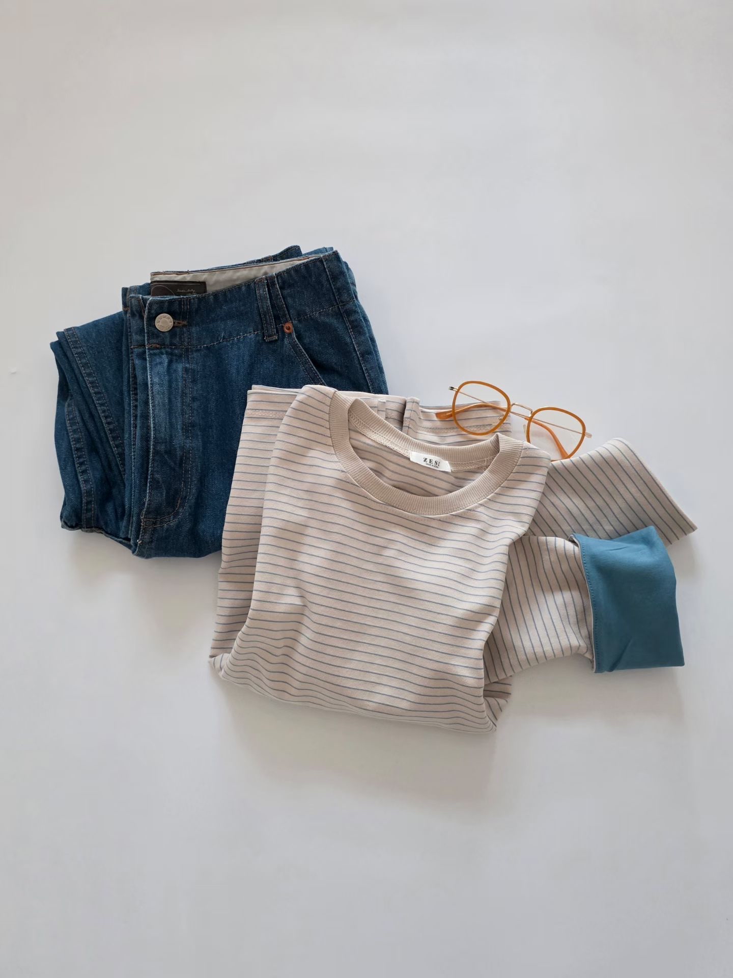 拼色摺袖間條top