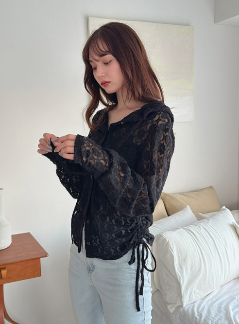 花花蕾絲連帽抽繩外套 [pp250]