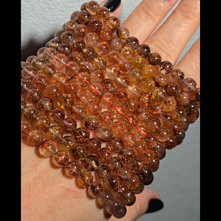 Copper and red rutilated quartz bead bracelets - RT1458