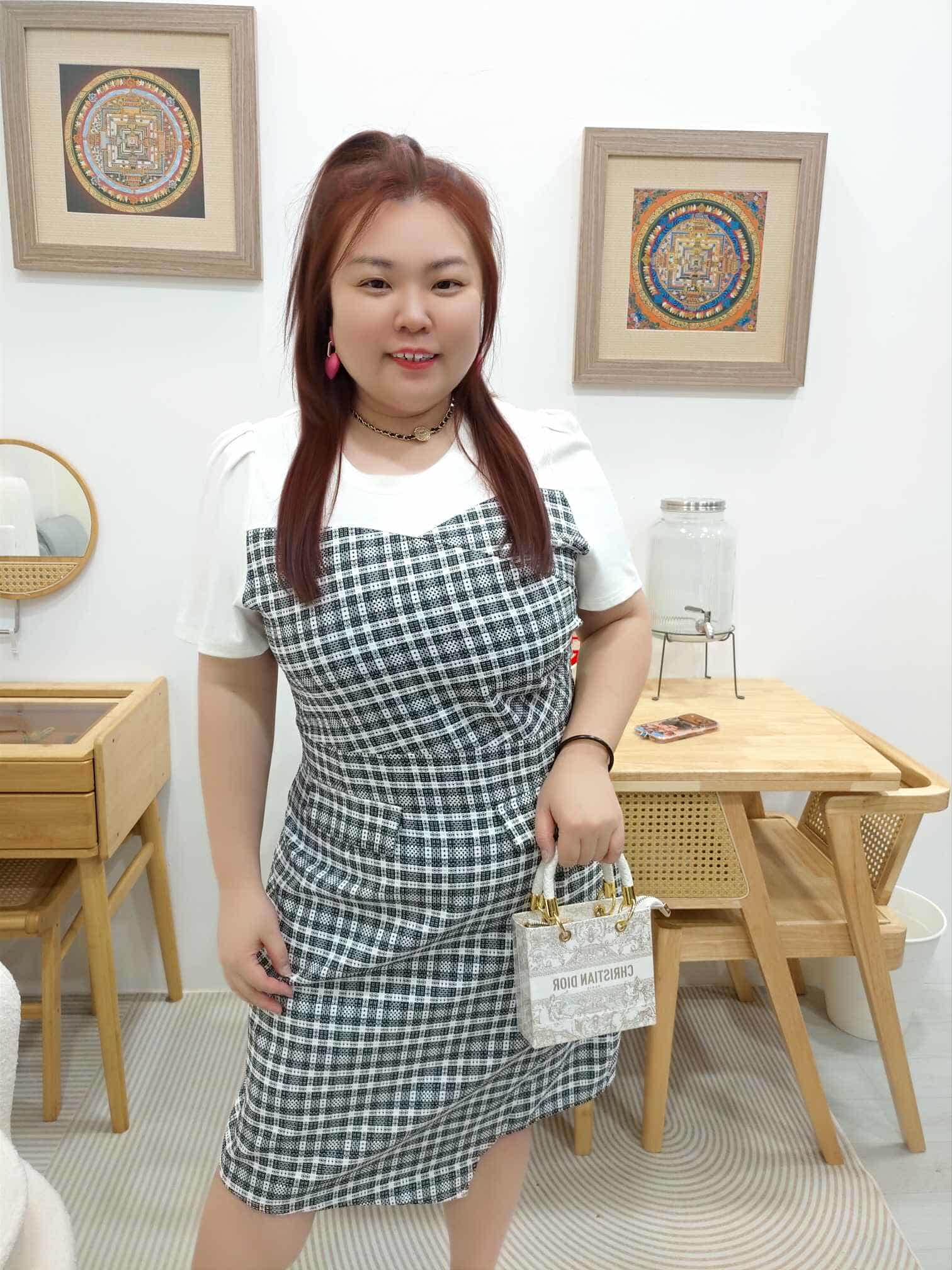 OTA04 BE#281919 拼接格子设计连衣裙